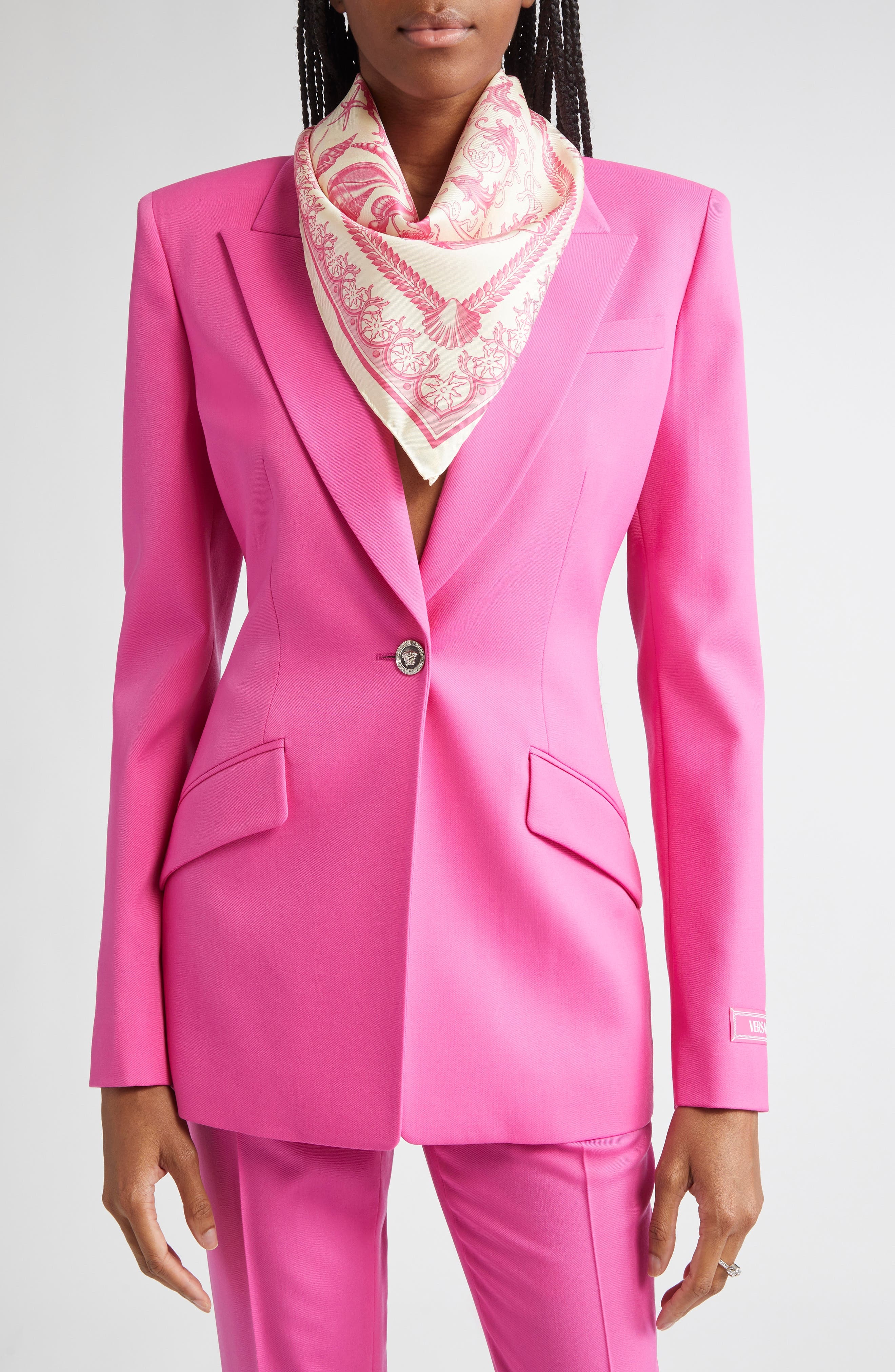 Versace Underwater Barocco Silk Square Scarf in Eggshell Dragonfruit at Nordstrom - 2