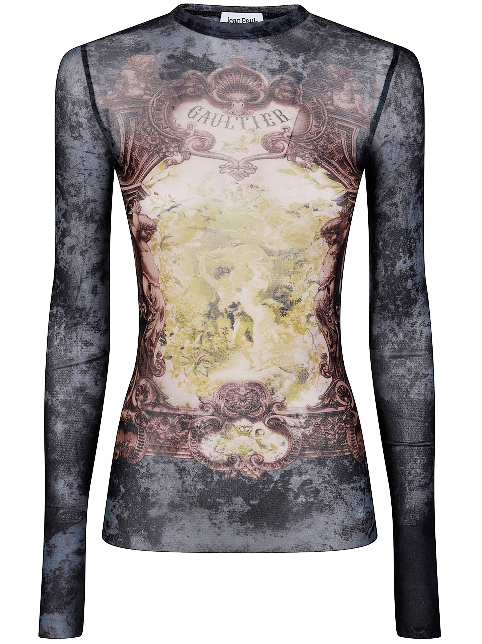 Jean Paul Gaultier Women Mesh Long Sleeves Top Printed "Médaillon" - 6