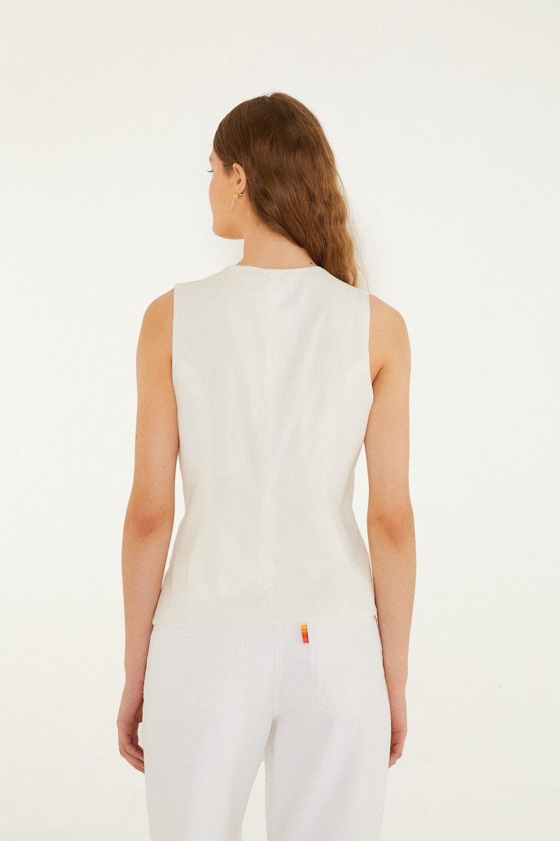 Off-White Embroidered Lenzing Ecovero Euroflax Blouse 4