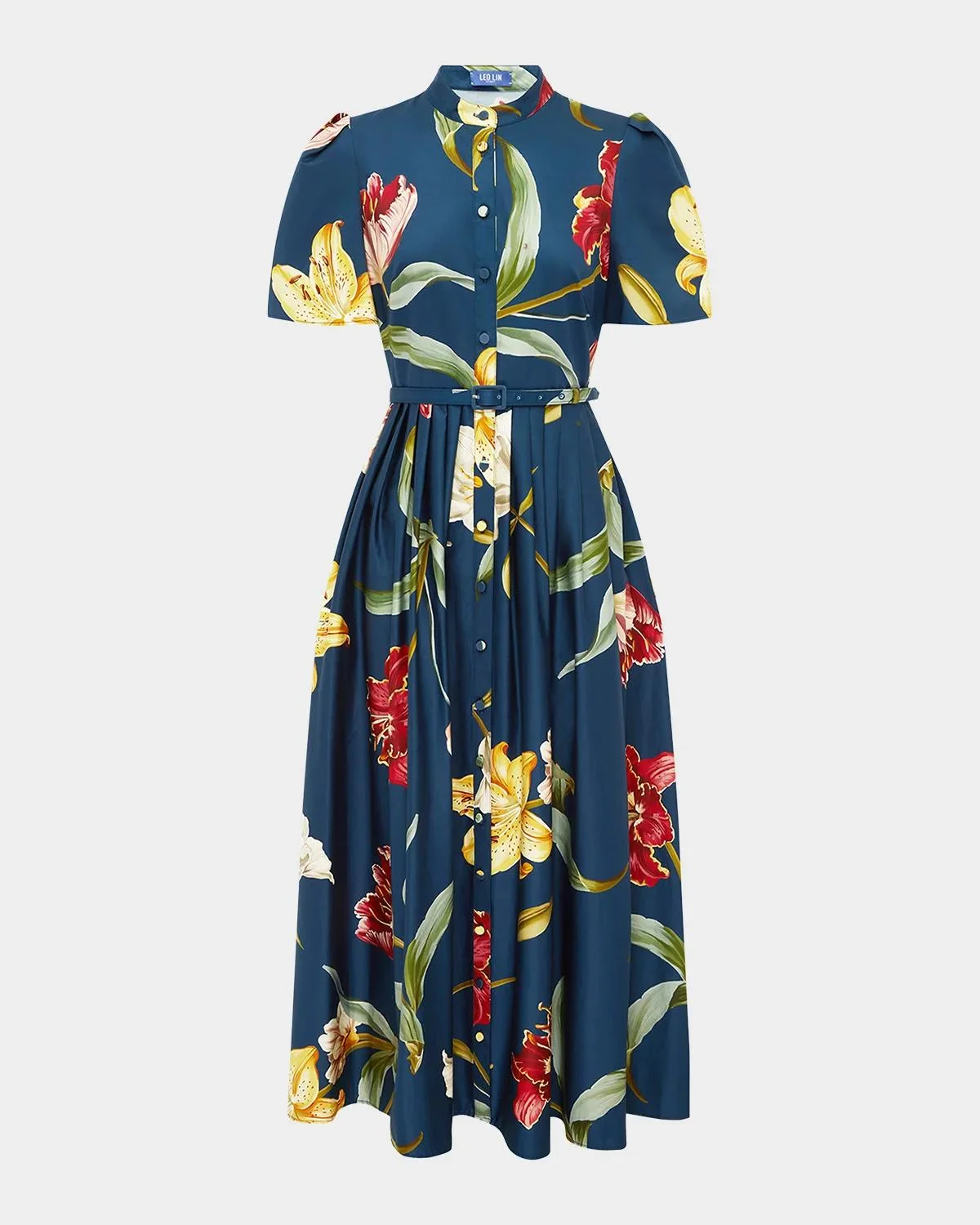 Bianca Pleated Floral-Print Midi Shirtdress - 1