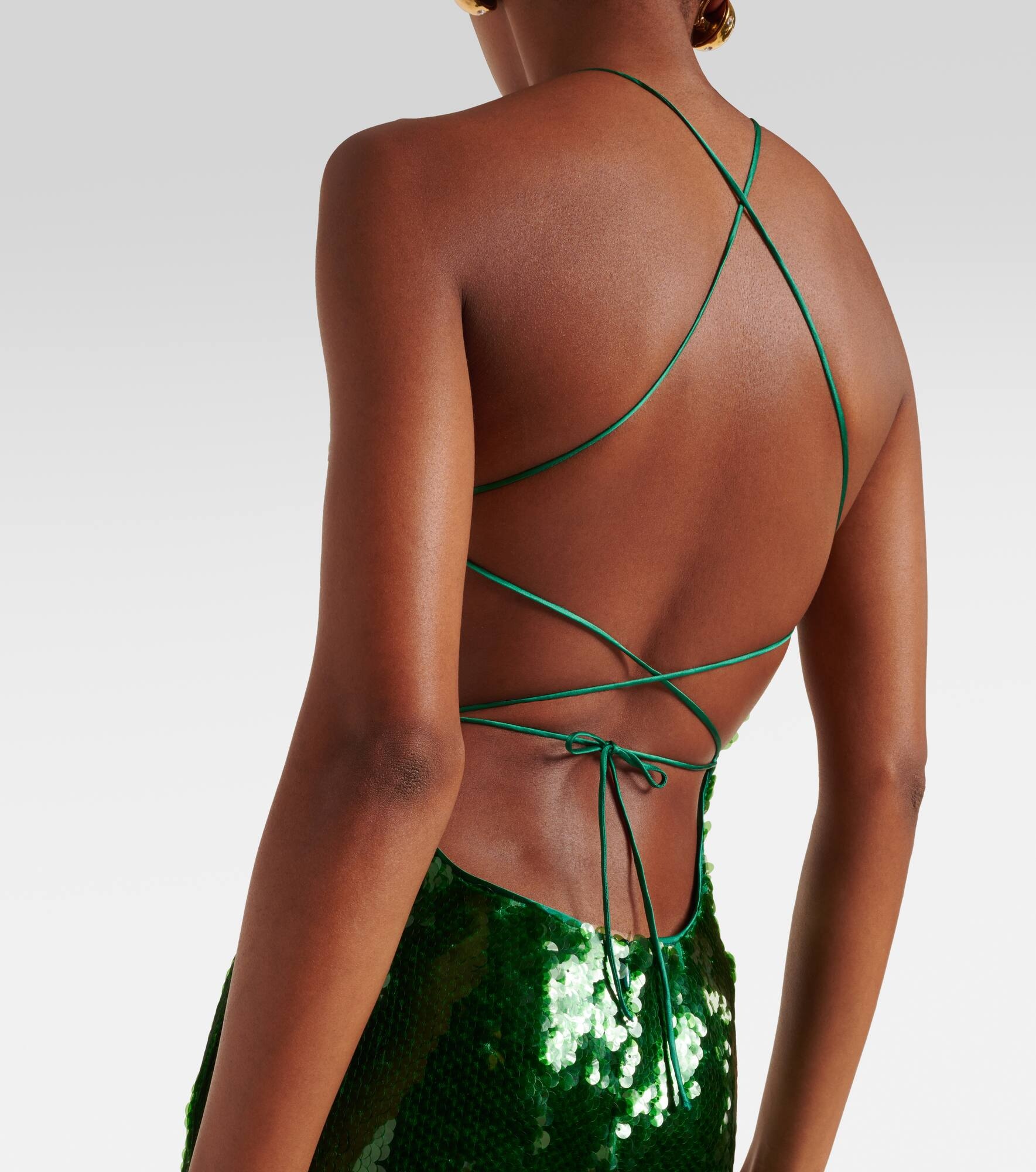 Floral-appliqué sequined halterneck gown - 6