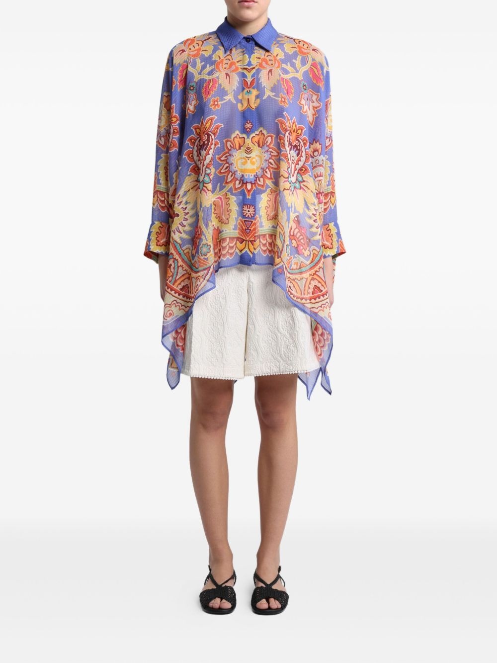 floral-print poncho shirt - 3
