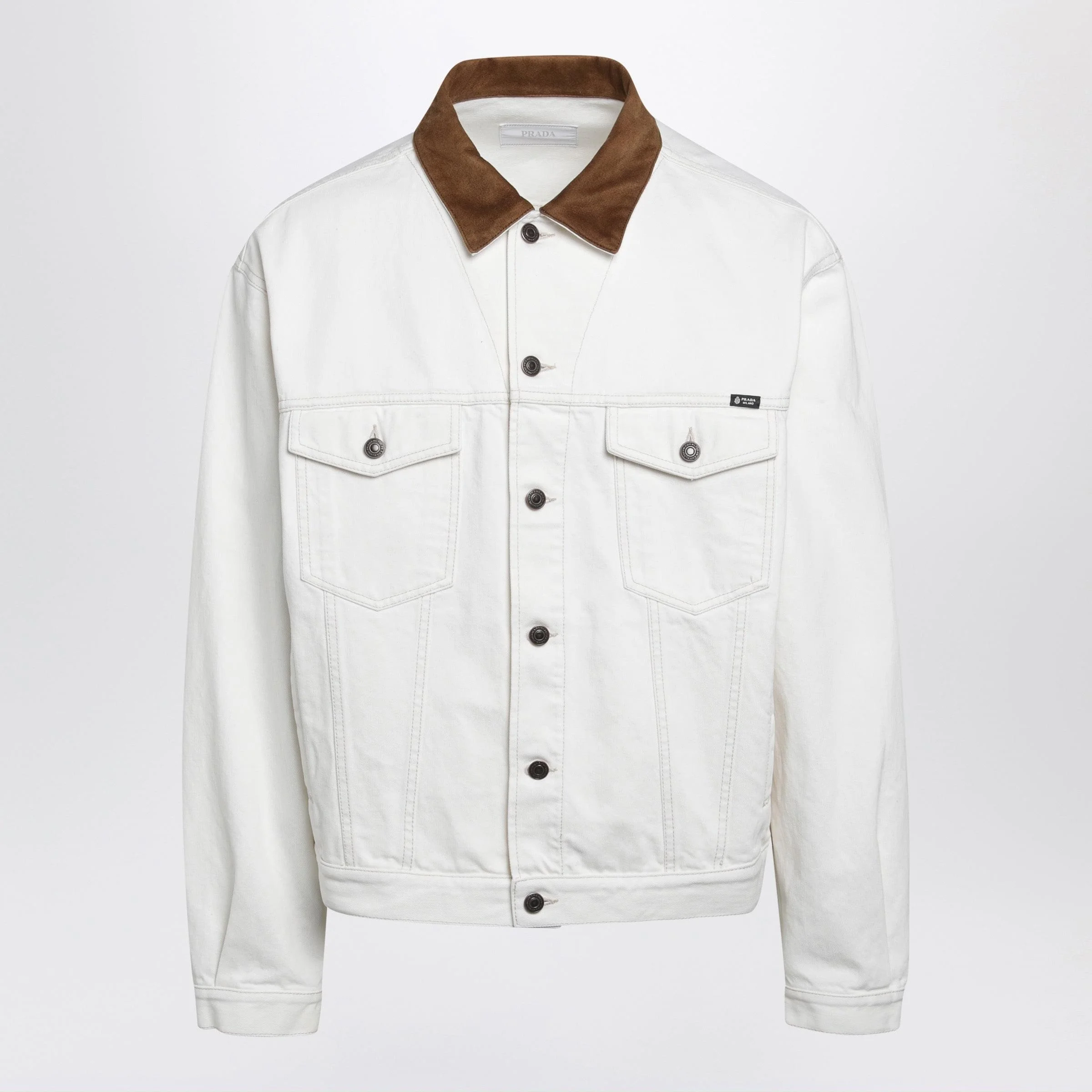 Prada White Old Denim Jacket With Leather Details Men - 1