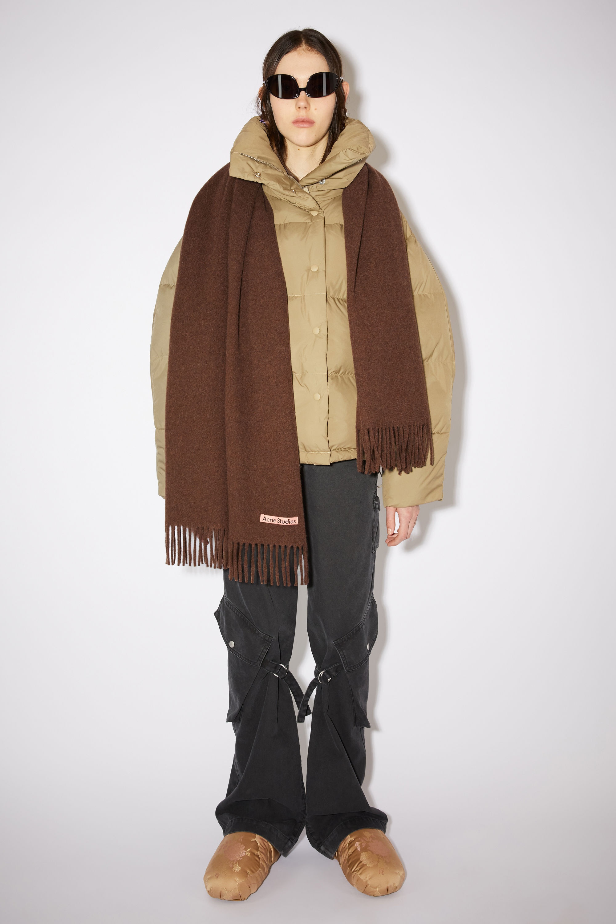 Fringe wool scarf - oversized - Dark rust melange - 2
