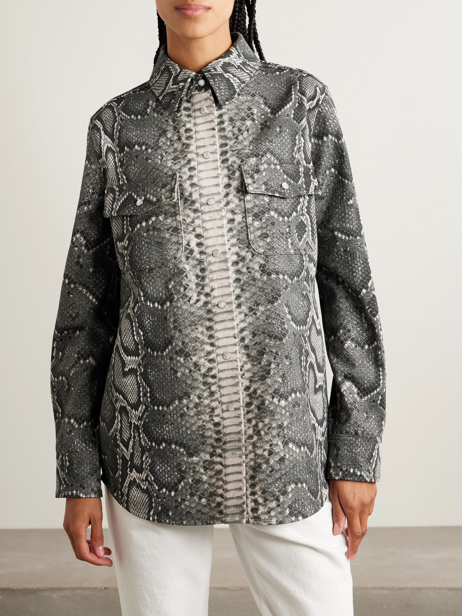John Austin snake-print recycled denim shirt Gray - 3