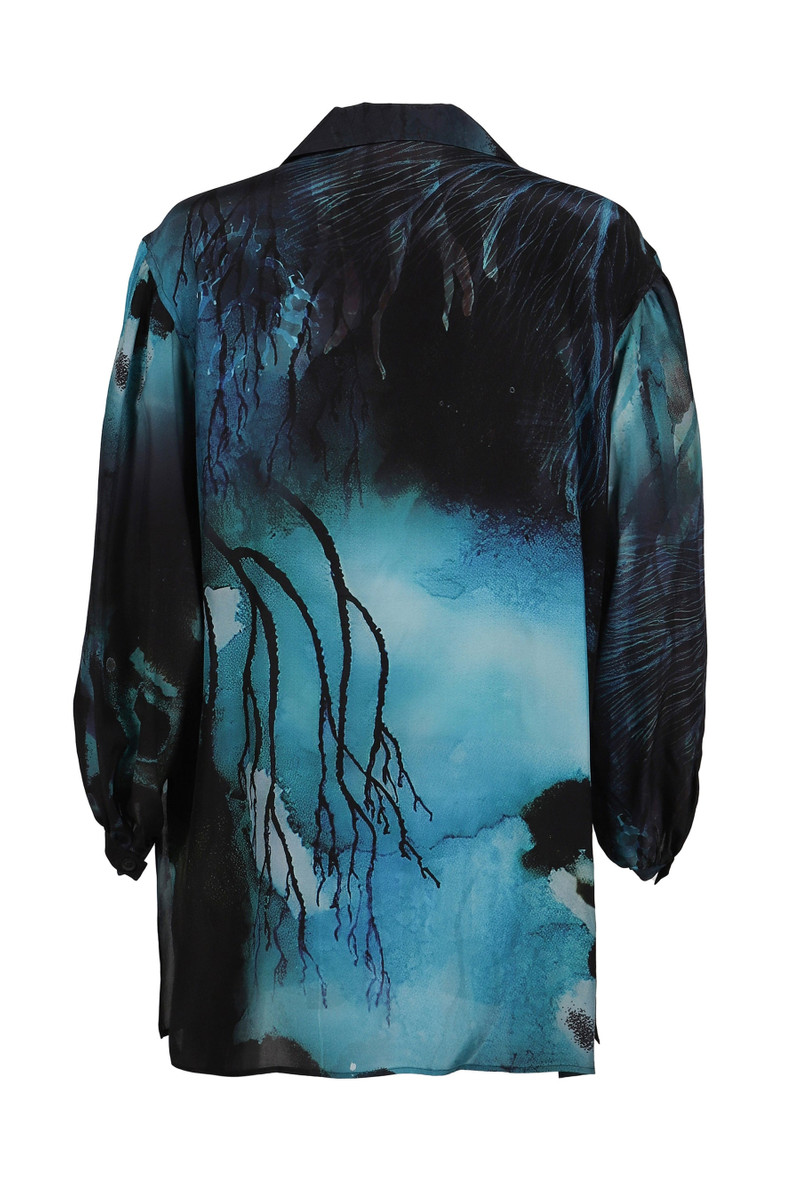 Yohji Yamamoto SEA PRINT SILK SHIRT / BLK outlook
