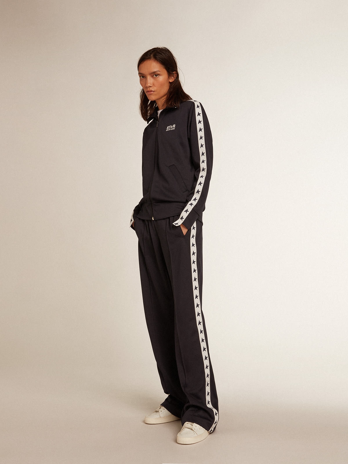 Dark blue joggers with white strip and contrasting stars - 3