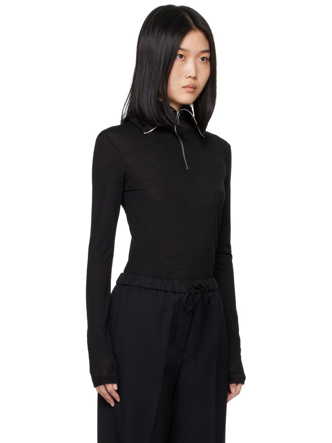 Black Half-Zip Long Sleeve Polo - 2