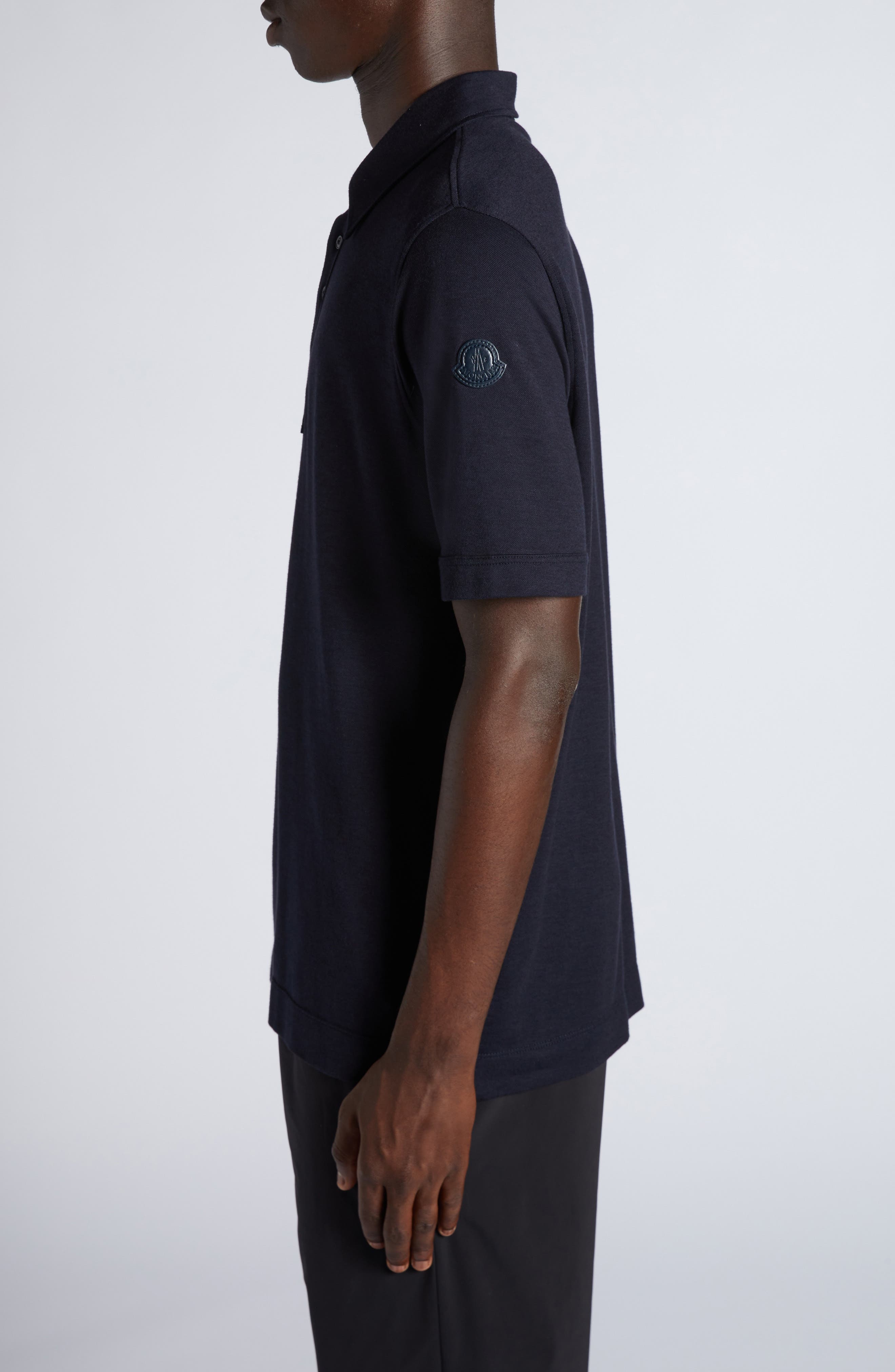 Moncler Logo Patch Flax Piqué Polo in Blue Space at Nordstrom - 3