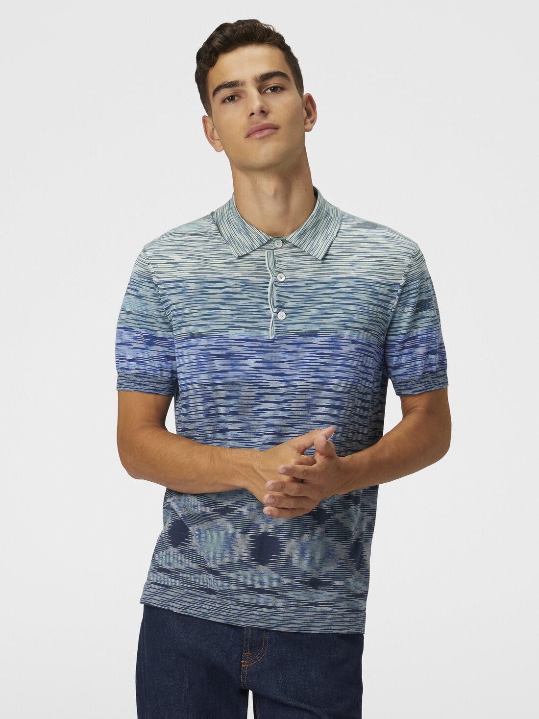 Dégradé slub cotton knit polo shirt - 4