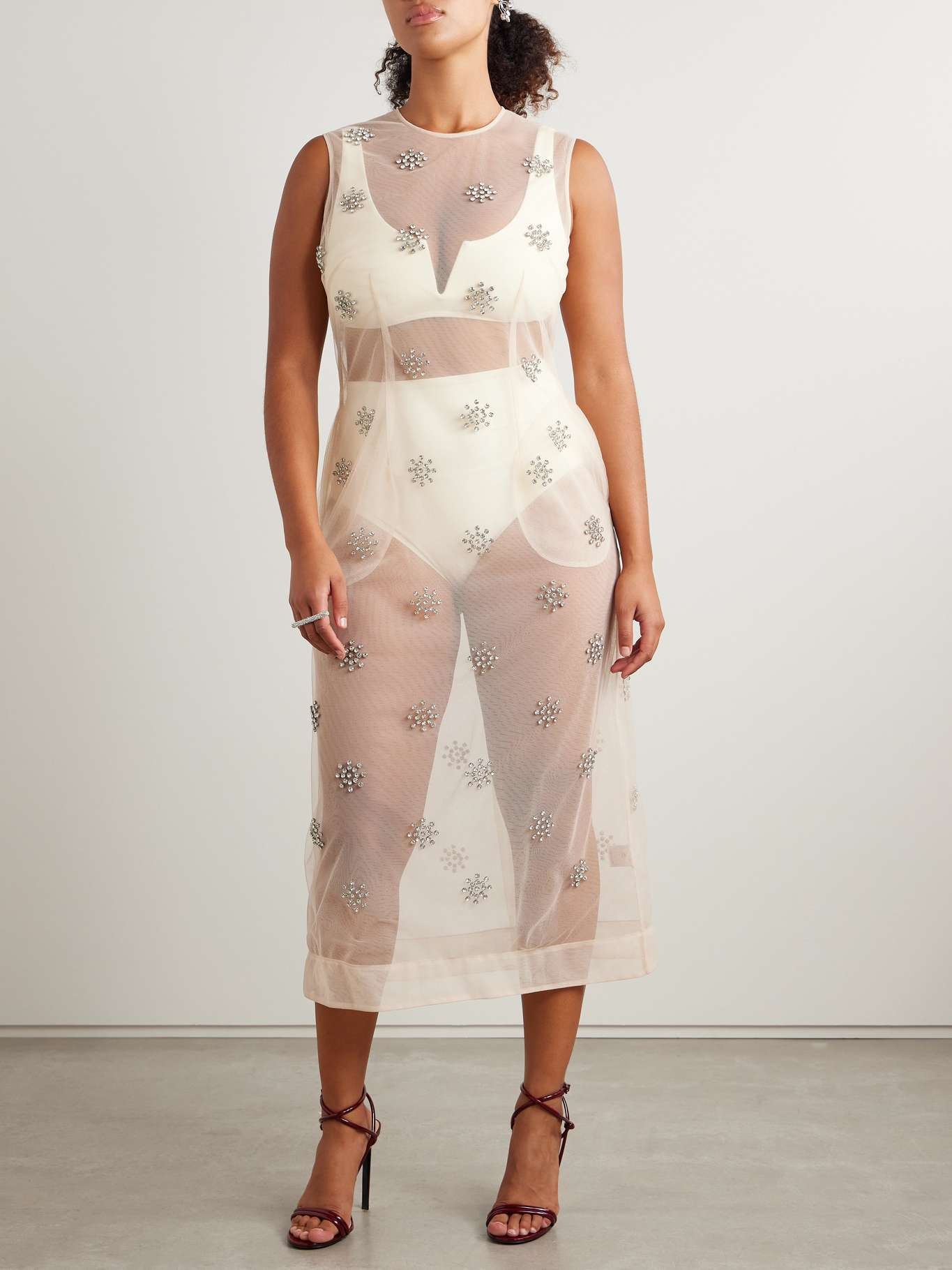 【SIMONE ROCHA】Embellished midi dress Simone Rocha Crystal-embellished tulle midi dress | REVERSIBLE