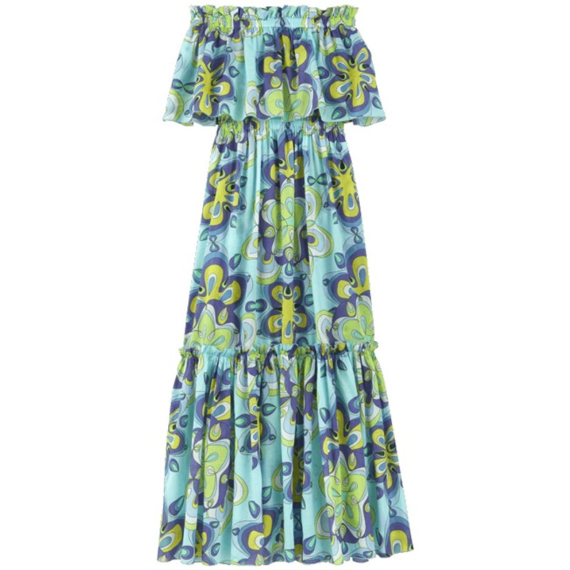 Women Cotton Off the Shoulder Long Dress Kaleidoscope 1