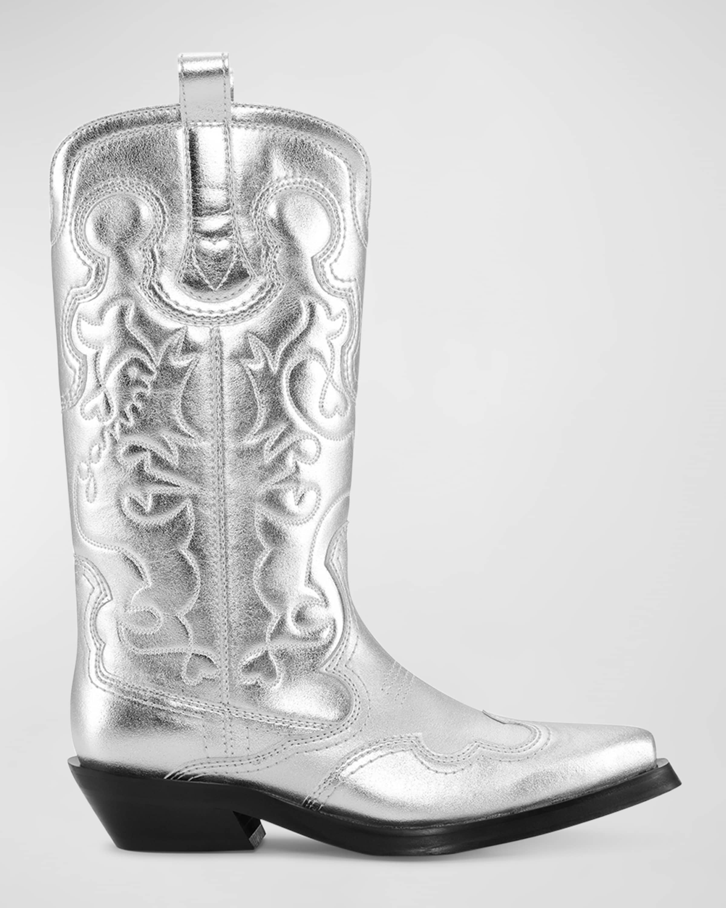 Recycled Metallic Embroidered Western Boots - 1