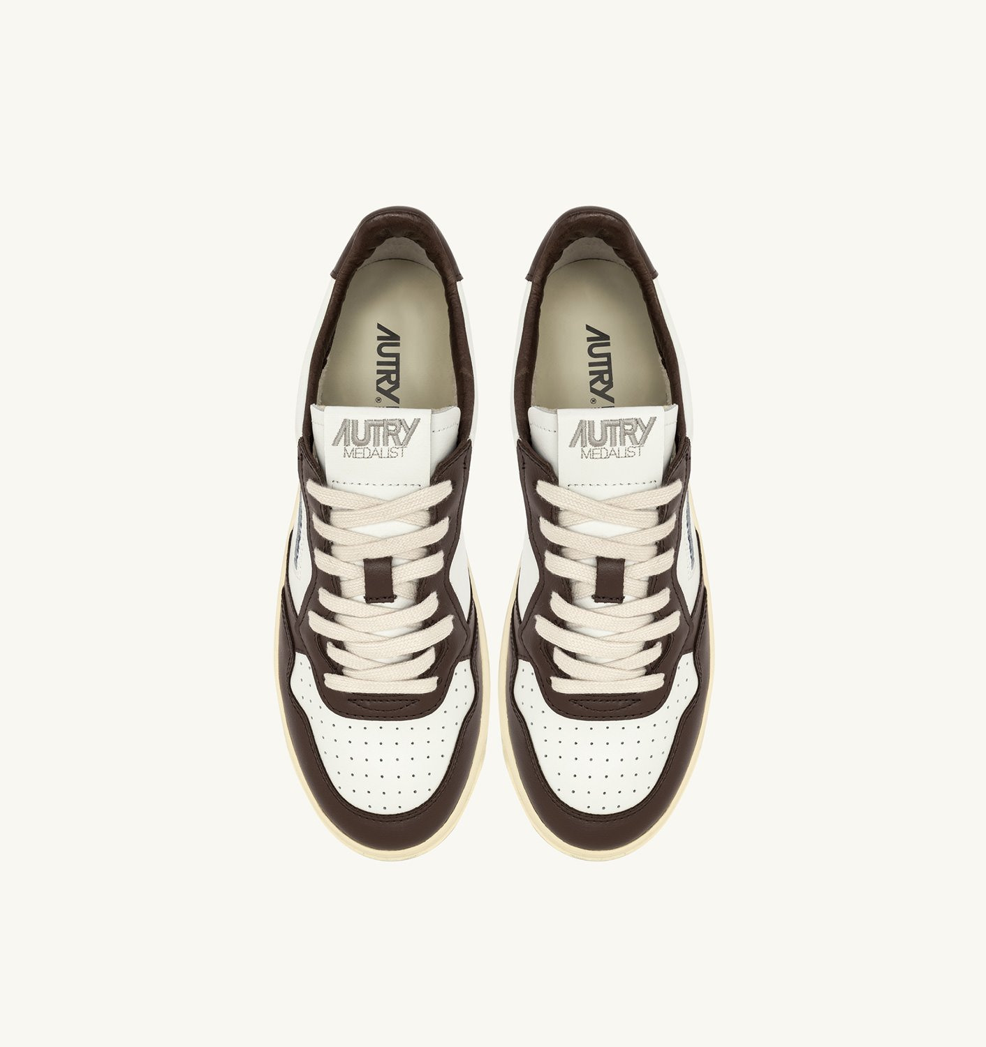 MEDALIST LOW BICOLOR SNEAKERS IN WHITE AND CHESTNUT LEATHER - 5