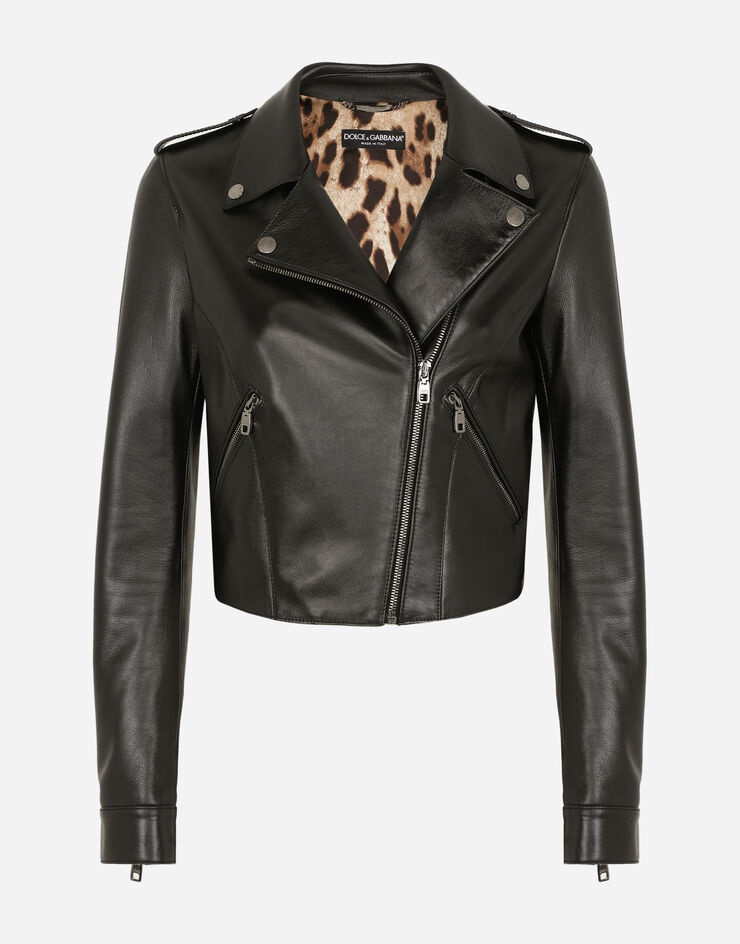 Leather biker jacket with tab details - 3