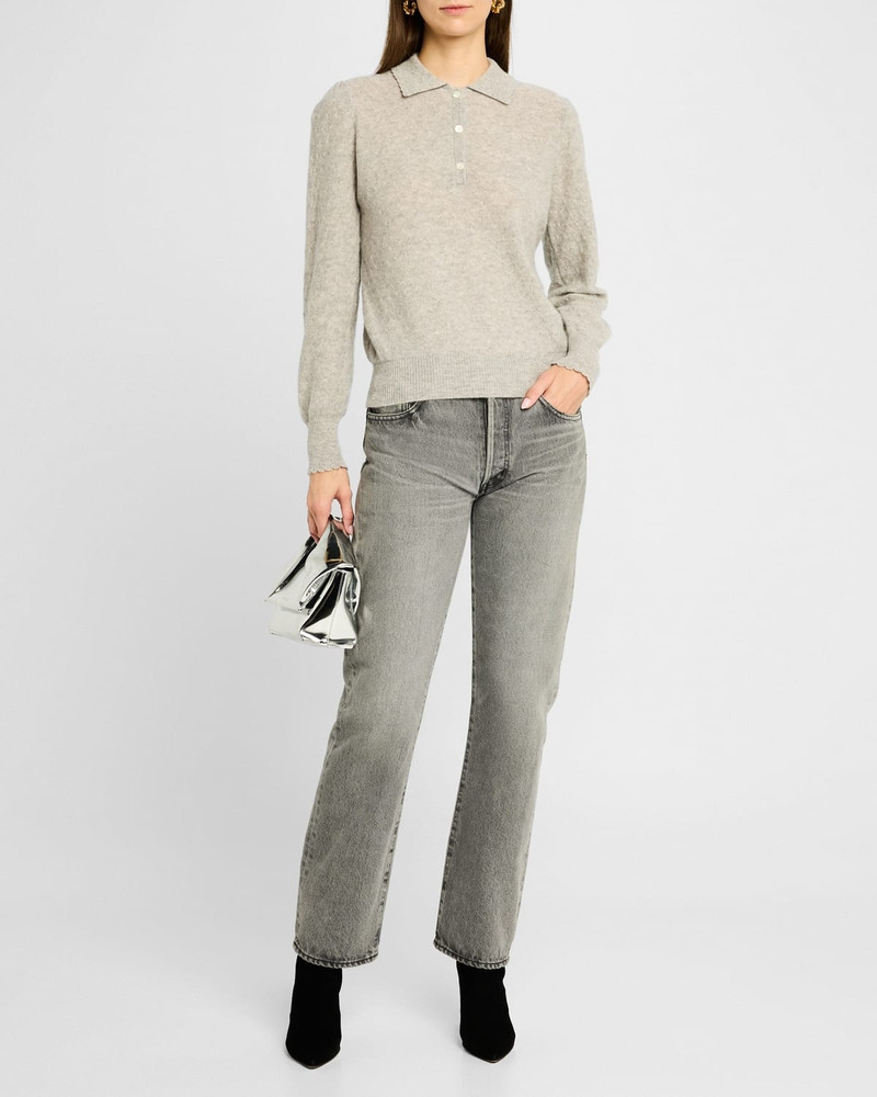 FRAME Scalloped Cashmere Polo Sweater outlook