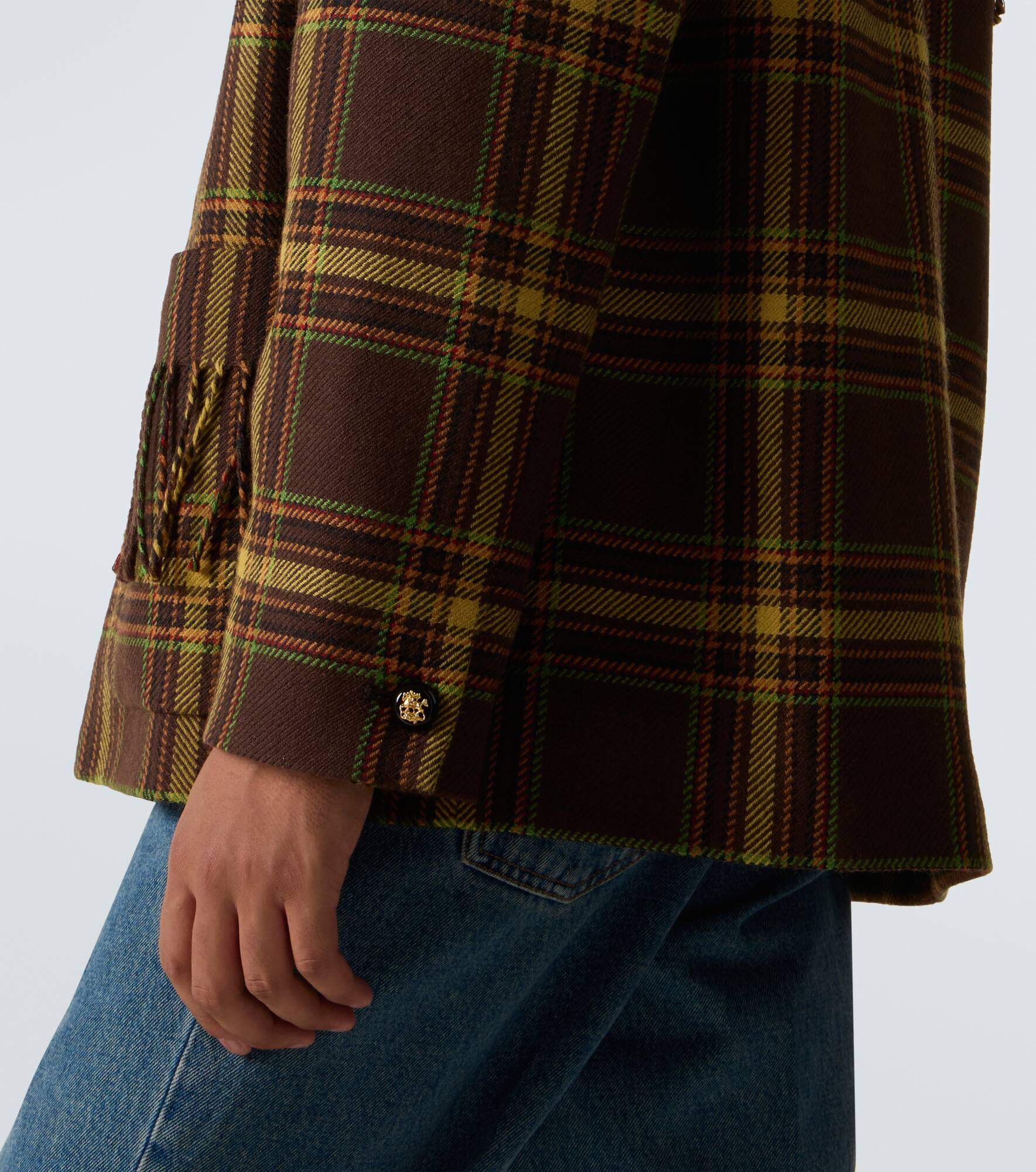Checked fringed virgin wool jacket - 7