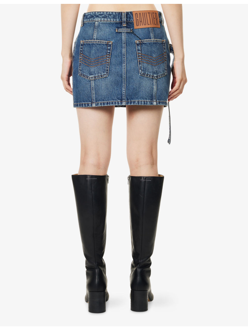 Front-Strap Denim Mini Skirt - 4