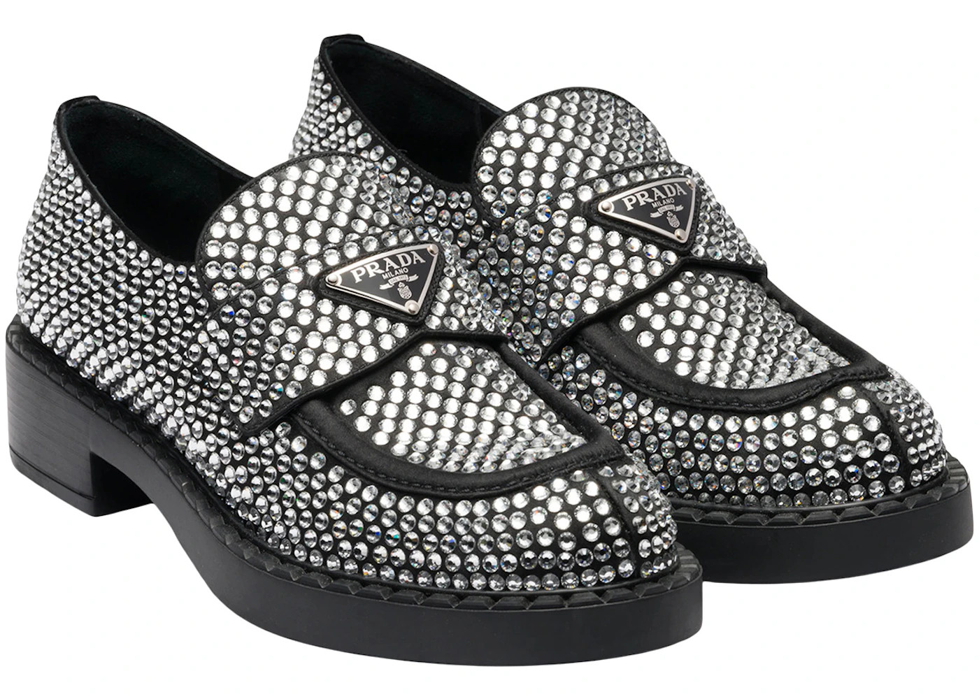 Prada 50mm Crystal Loafer Black Satin - 2