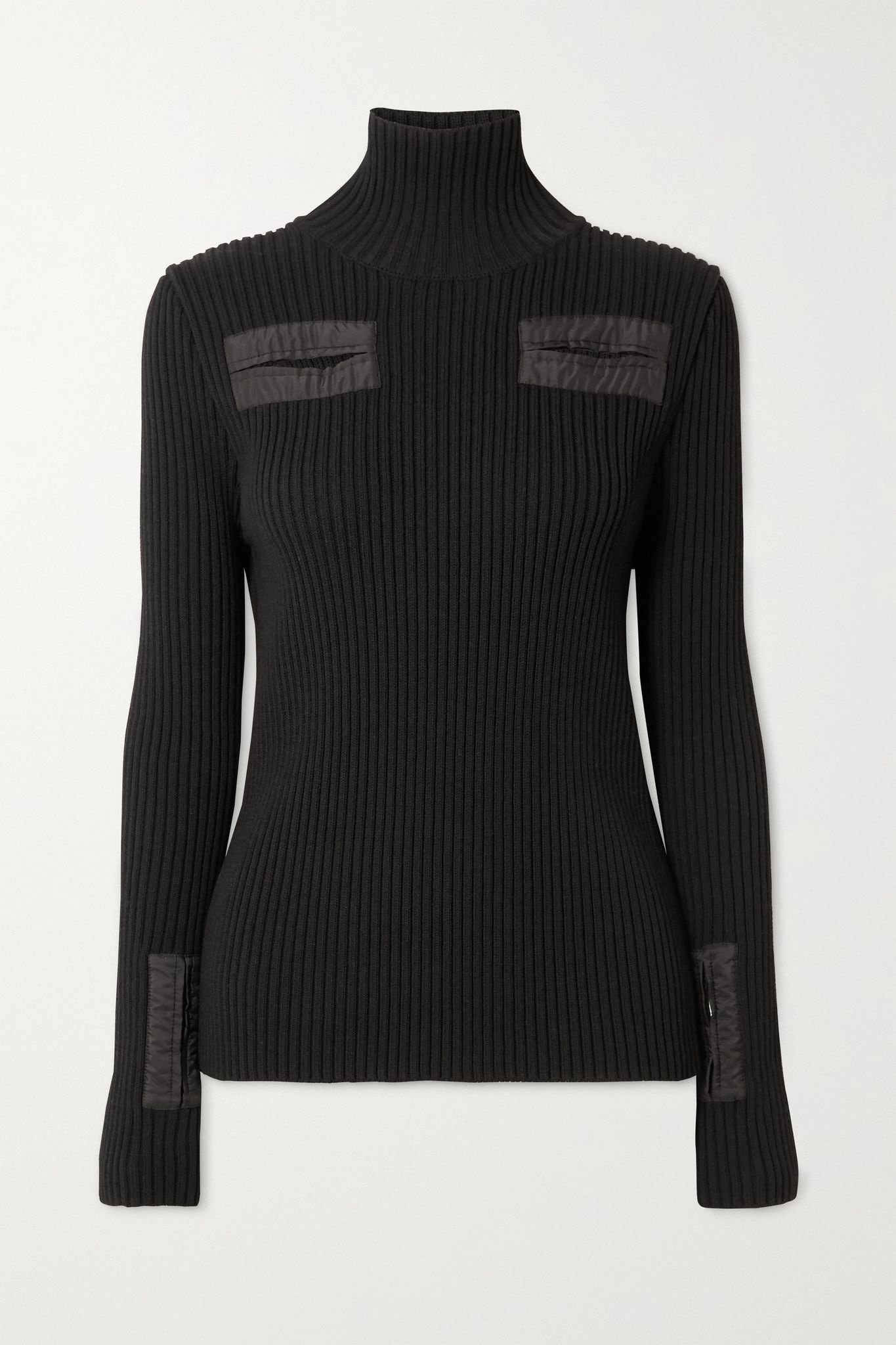 Cutout shell-trimmed ribbed wool-blend turtleneck sweater - 1