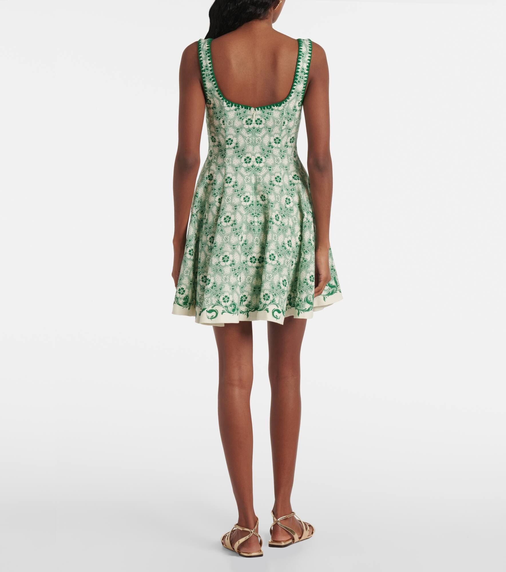 Olive printed linen and cotton minidress - 3