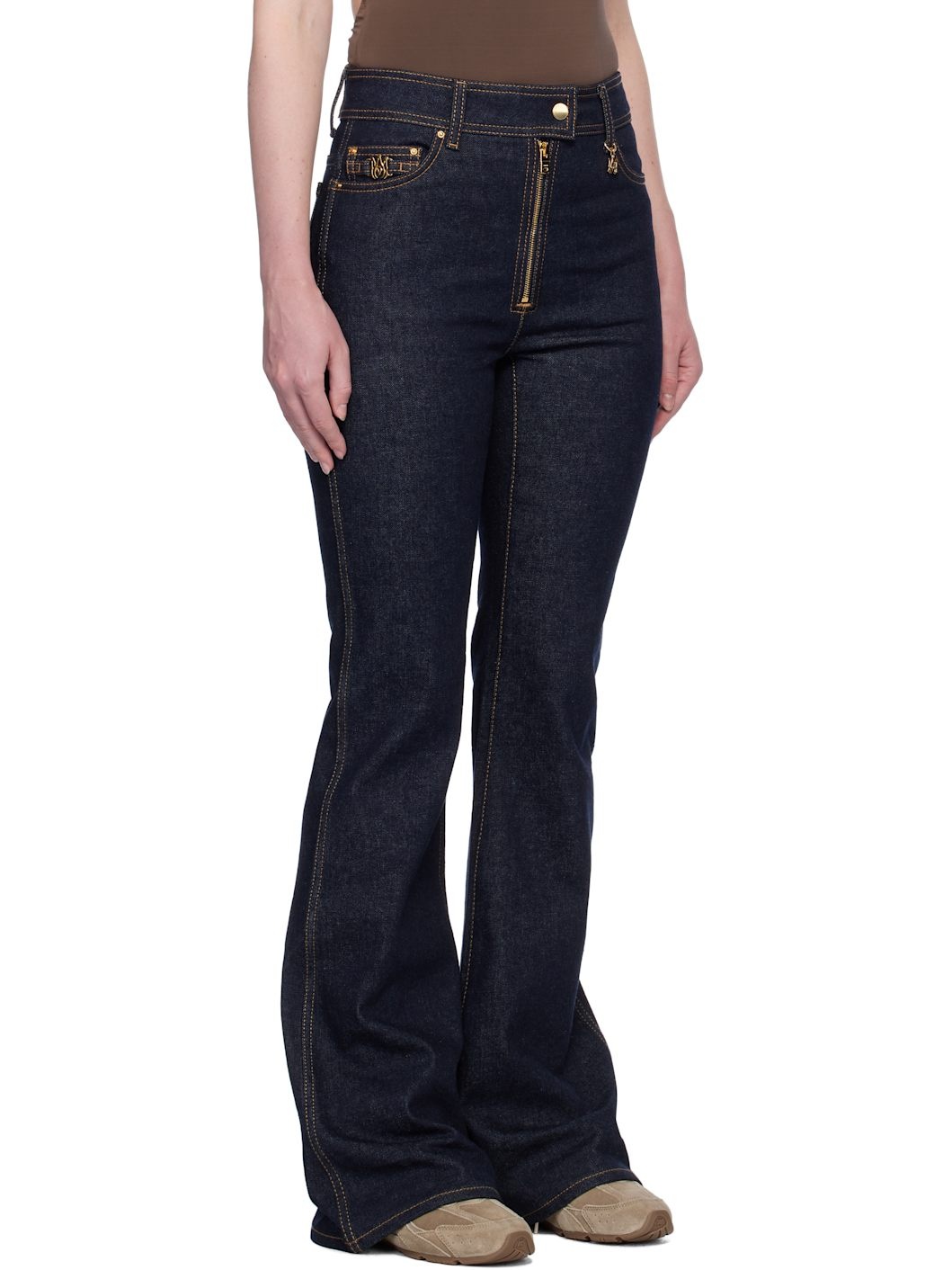 Navy Zip Up Flare Jeans - 2