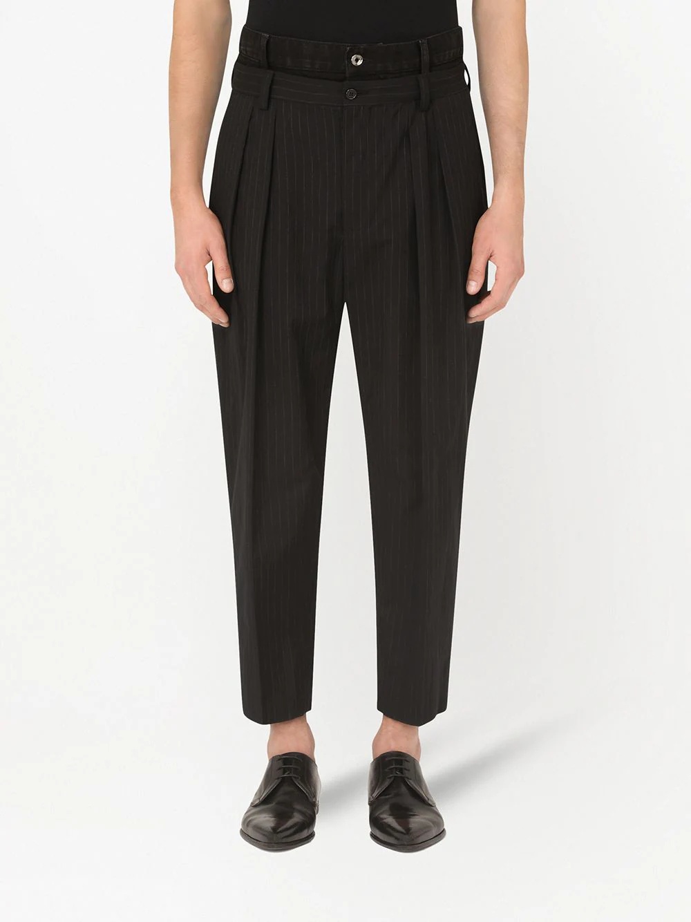 pinstripe double-waist tapered trousers - 3