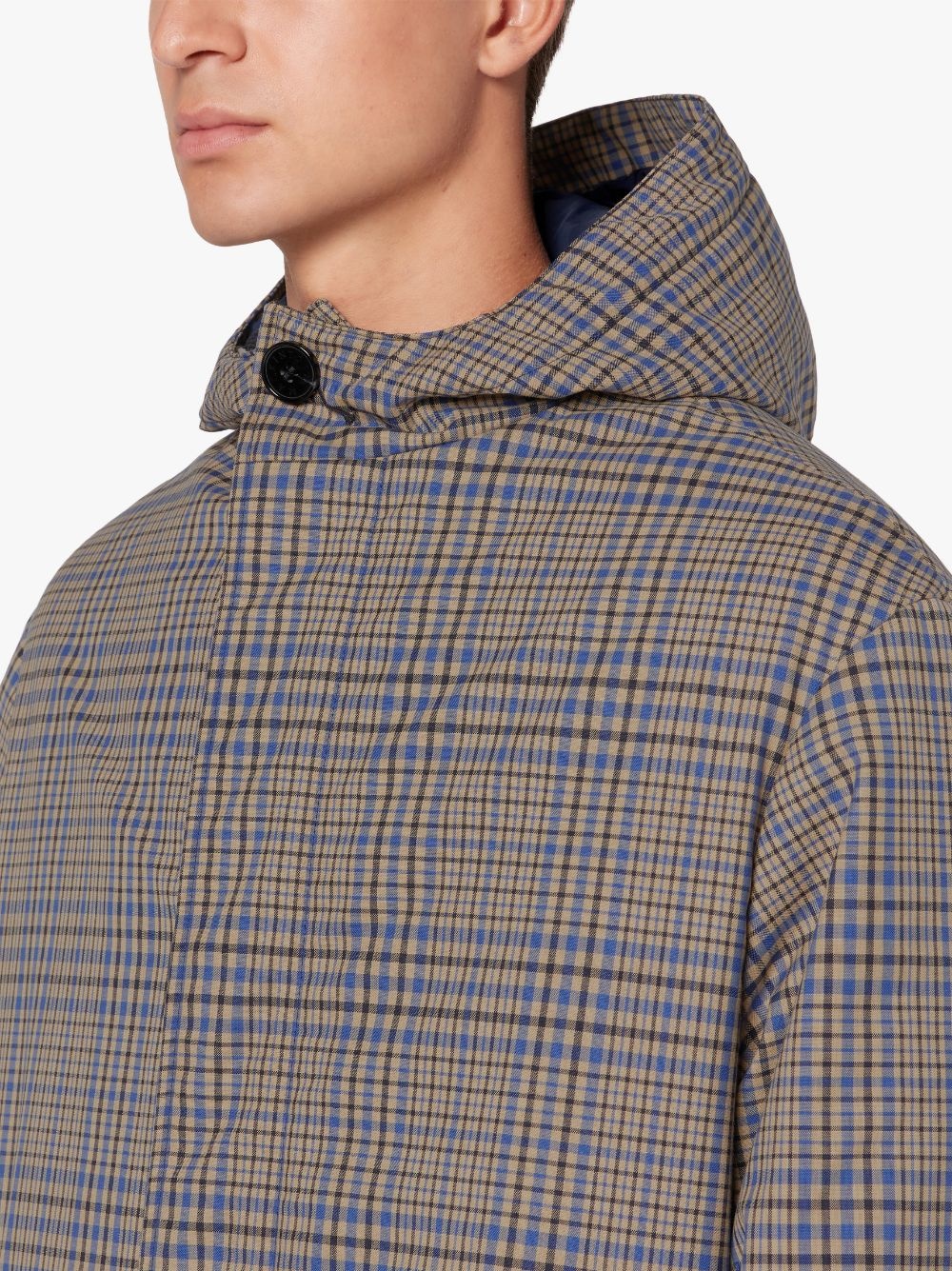 MILAN BLUE CHECK RAIN SYSTEM WOOL HOODED THINDOWN PARKA | PARKA GMF-300 - 5
