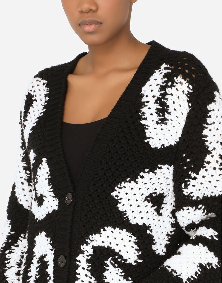 Cashmere/wool moss stitch cardigan with DG intarsia - 4