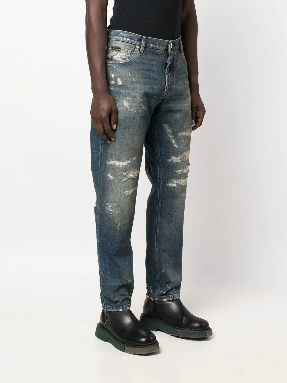 distressed straight-leg jeans - 3