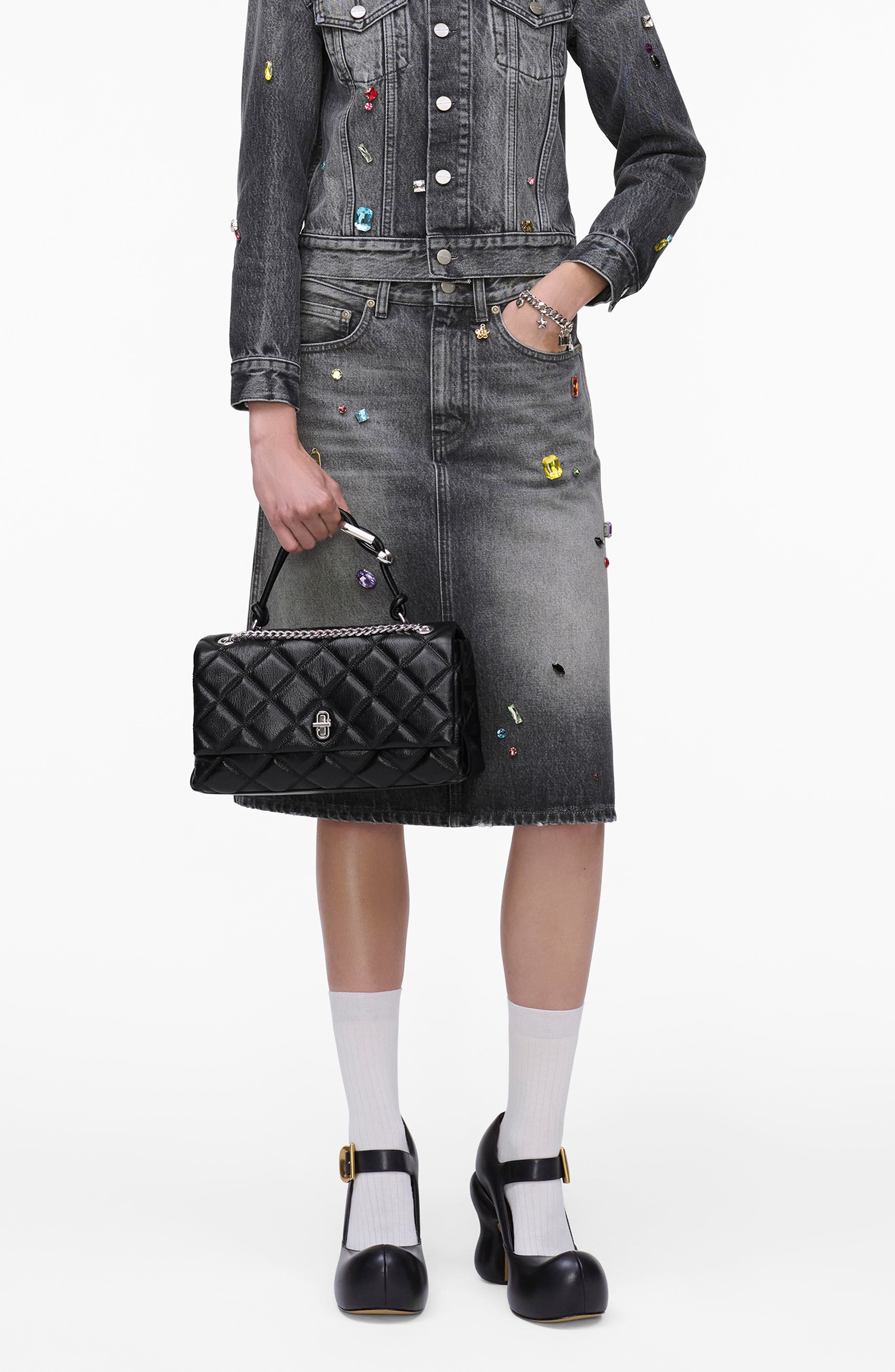 Marc Jacobs The Dual Chain Diamond Quilted Convertible Leather Shoulder Bag in Black at Nordstrom - 2