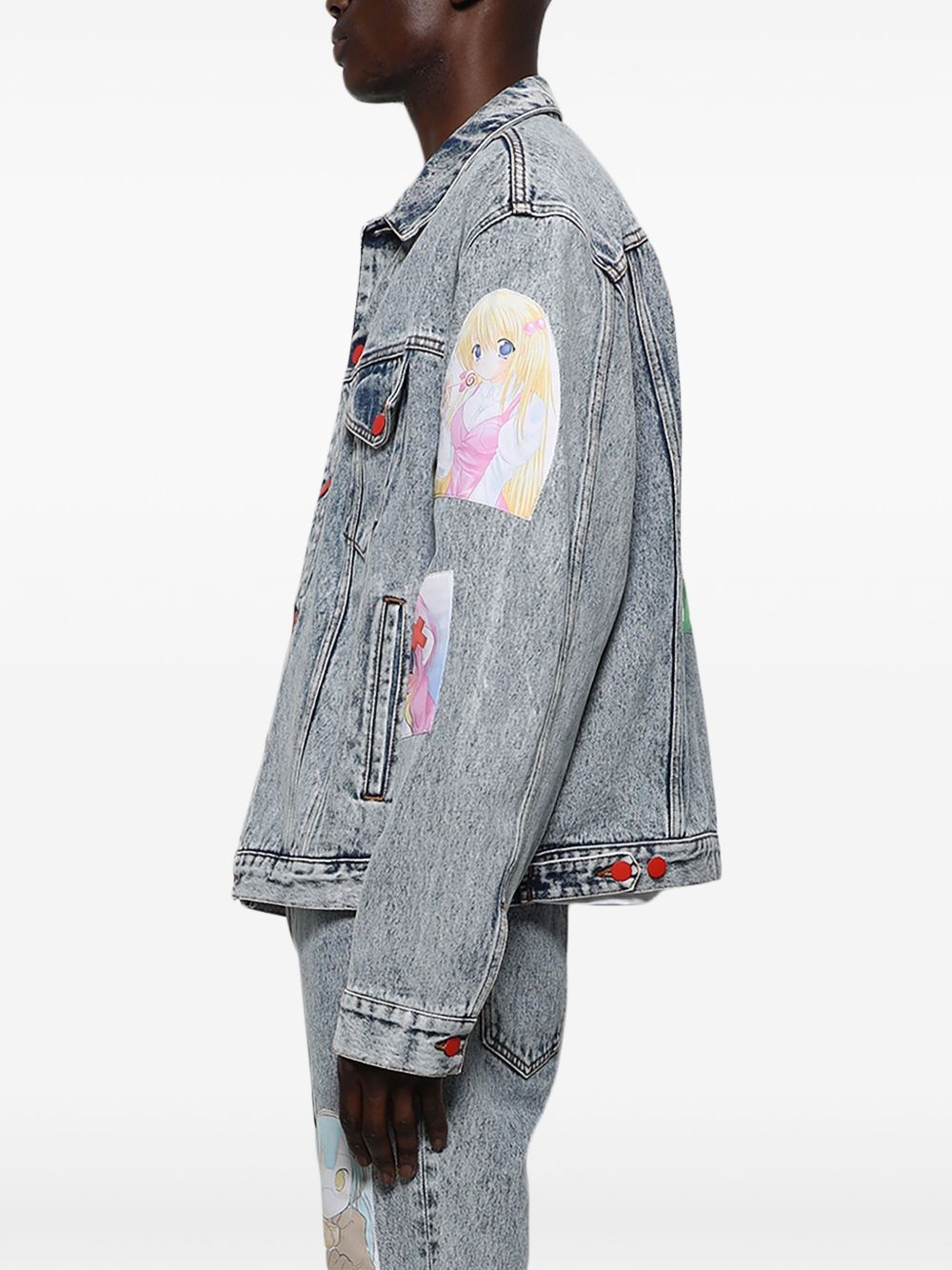 patch-detail acid-wash denim jacket - 4