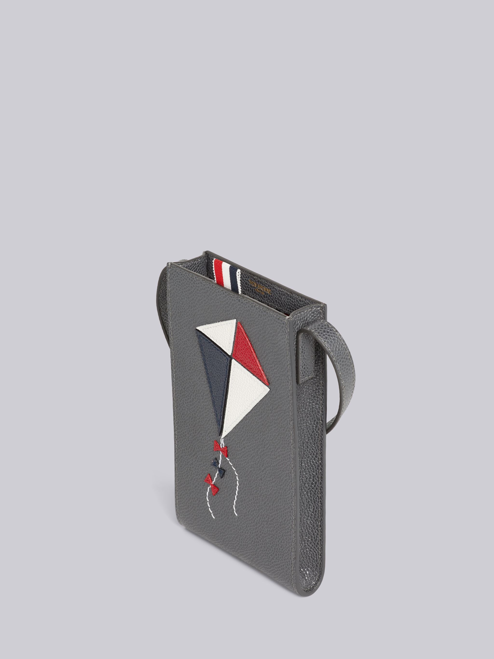 Dark Grey Pebble Grain Leather Kite Applique Crossbody Phone Holder - 4