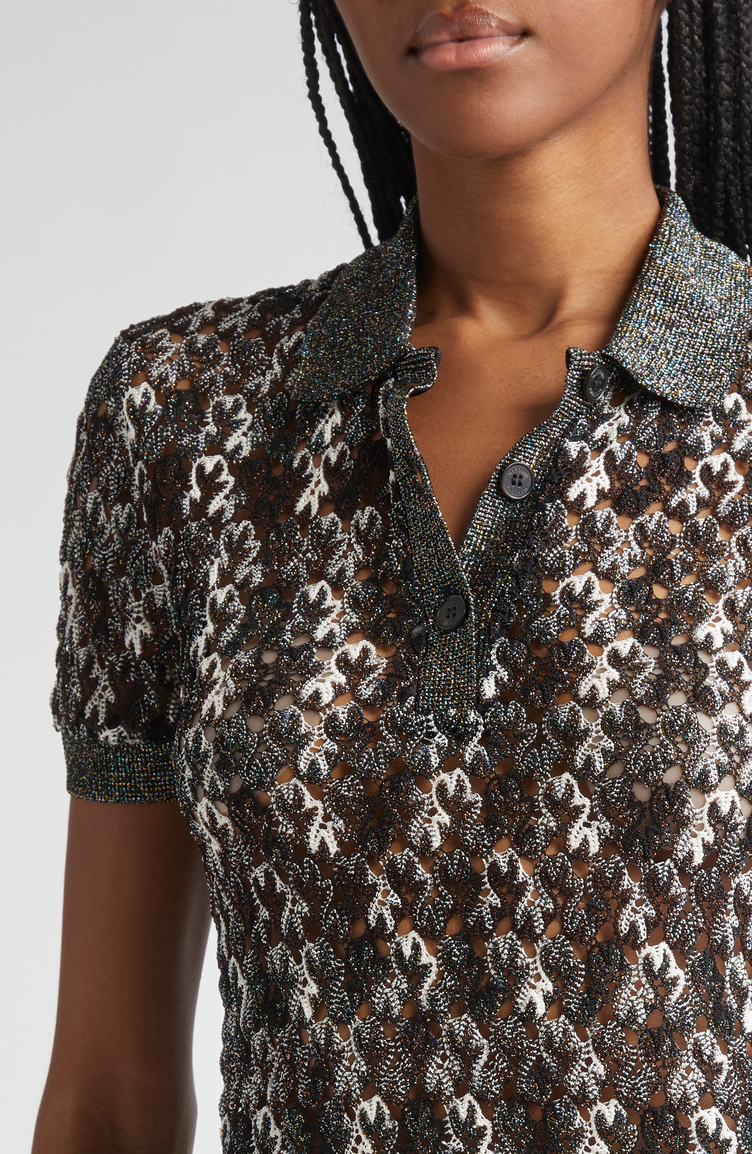 Missoni Knit Metallic Lace Polo in Dark Brown And Black at Nordstrom - 5
