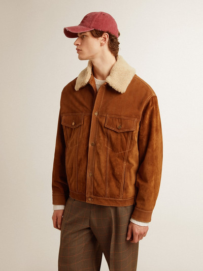 Golden Goose Men's jacket in tobacco-colored split leather with a shearling collar outlook