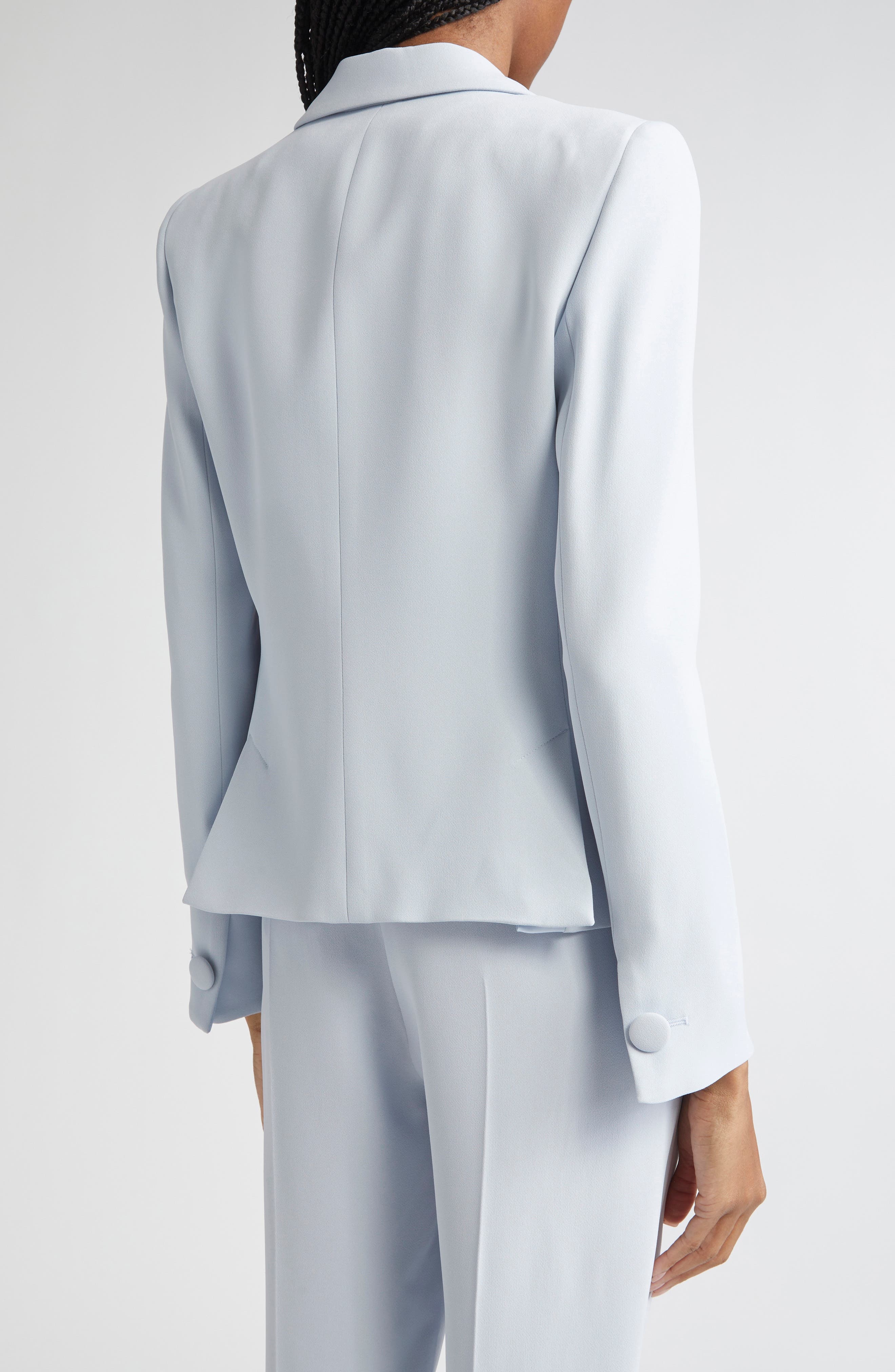 Emporio Armani Cady One-Button Crepe Crop Blazer in Zen Blue at Nordstrom - 3