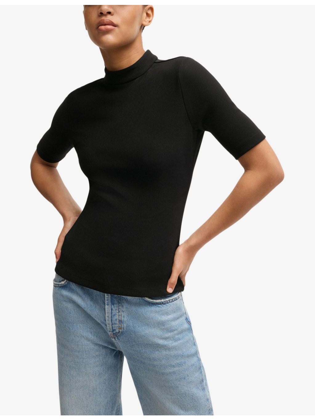 High-neck short-sleeve stretch-jersey top - 3