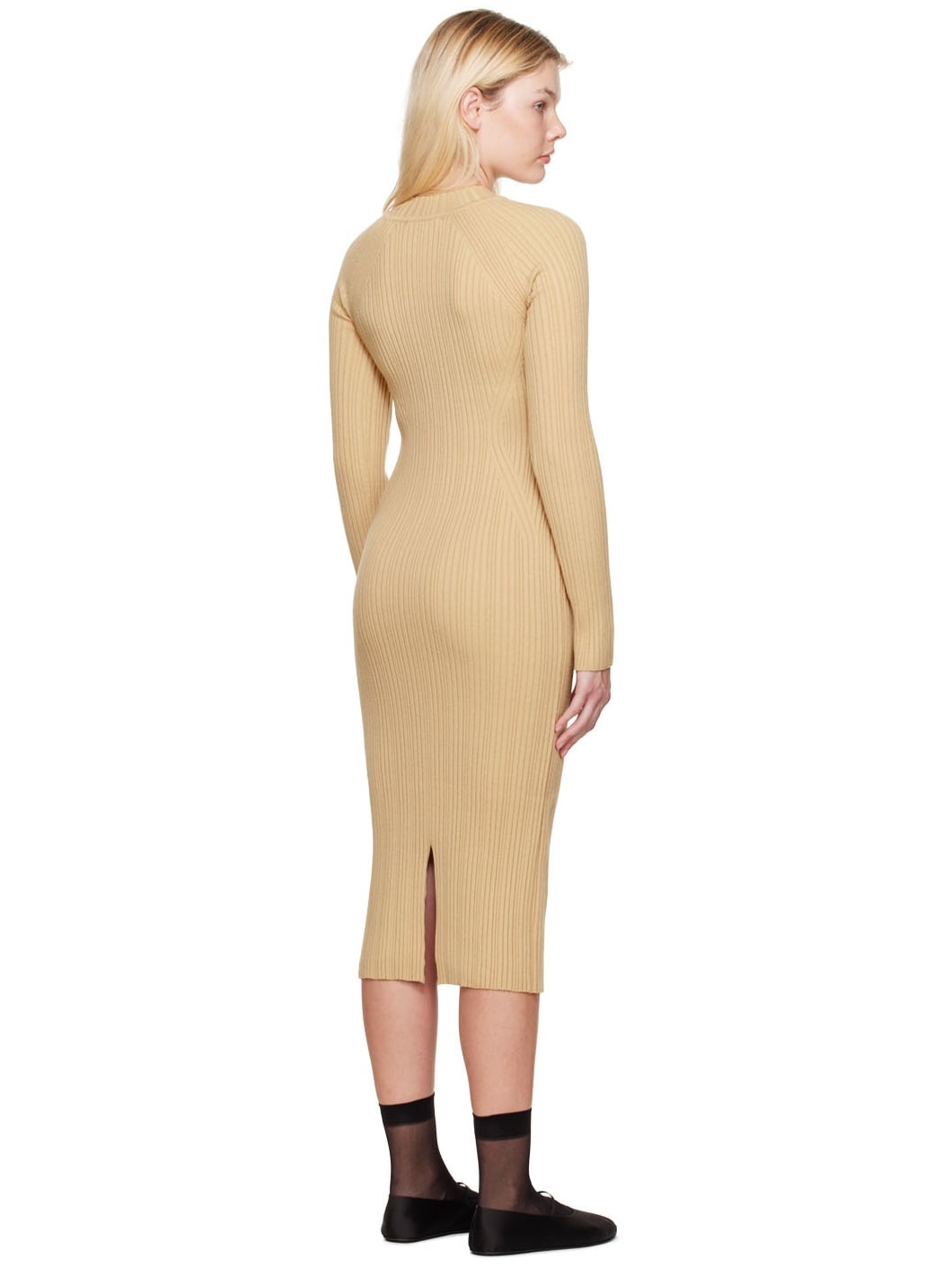 Beige Cutout Midi Dress - 3