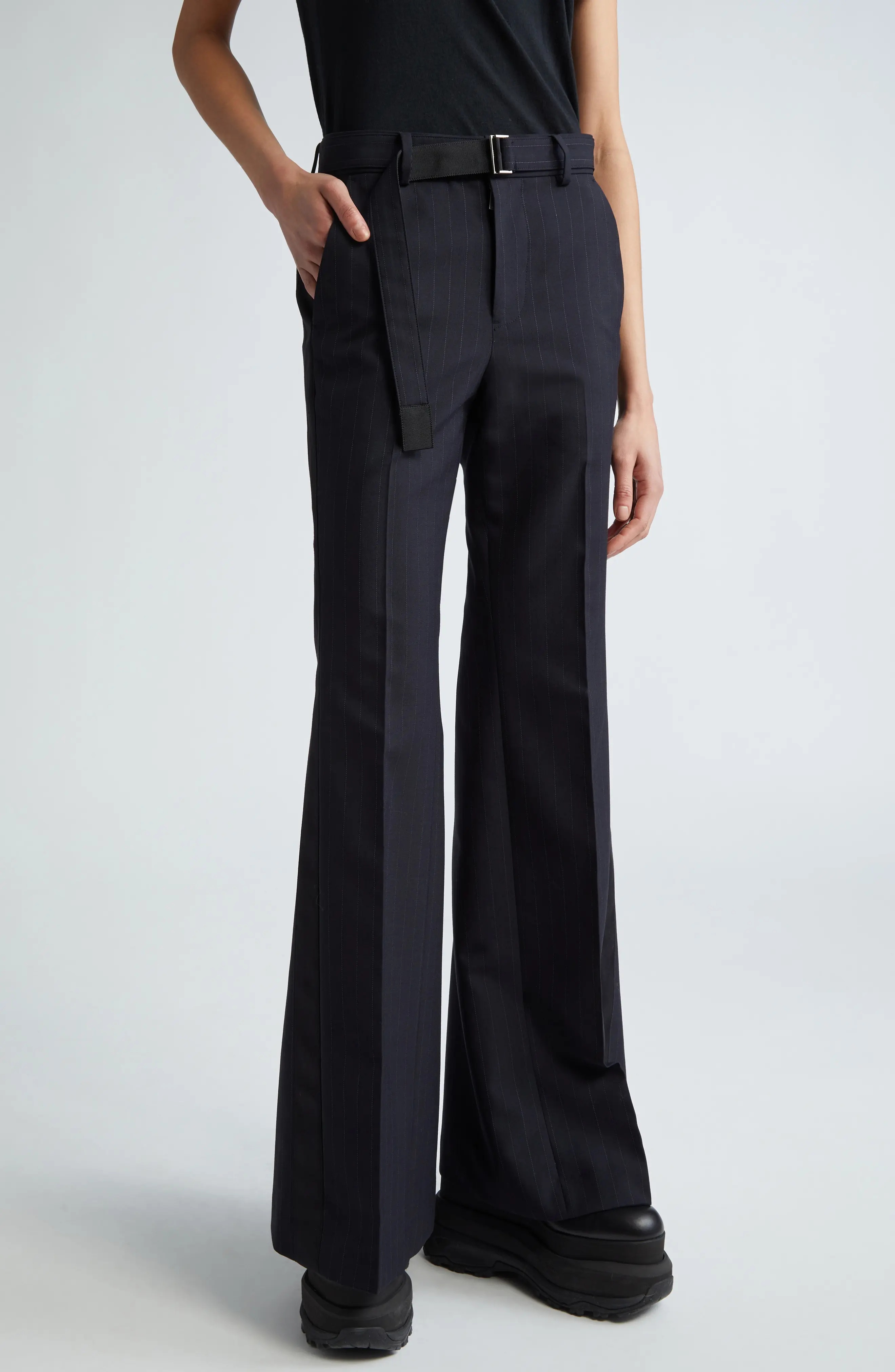 Pinstripe Flare Tuxedo Pants - 1