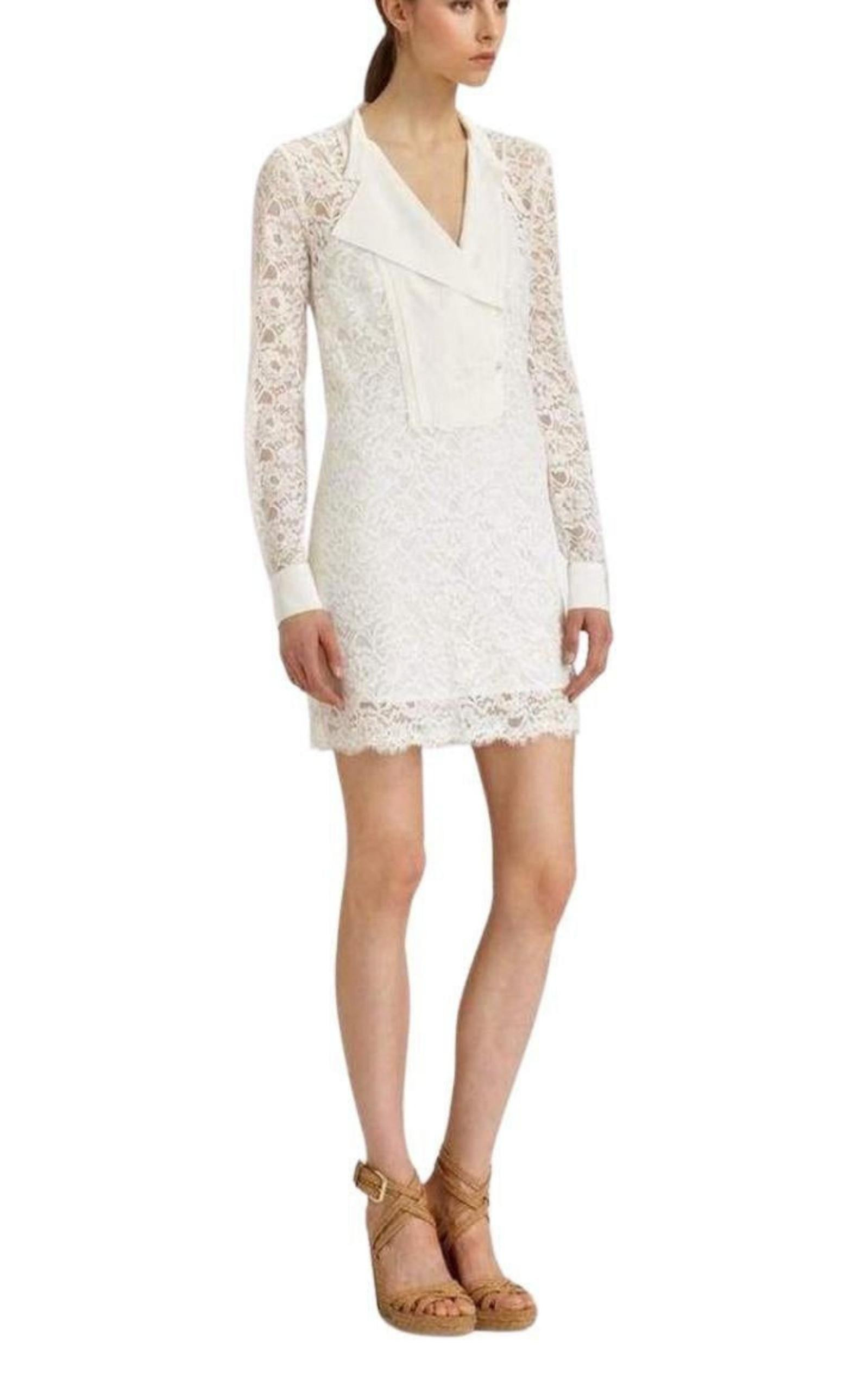 BCBGMAXAZRIA - Contrast Bib Lace Silk Tunic Dress - 3