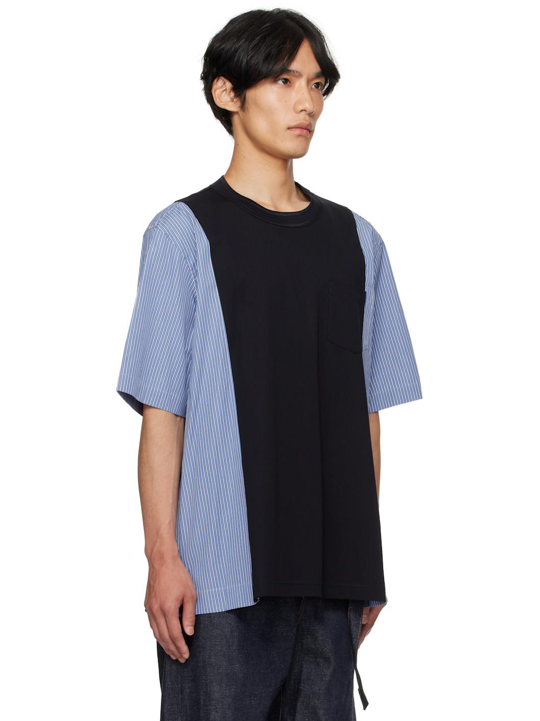 Navy Poplin & Cotton Jersey T-shirt - 2