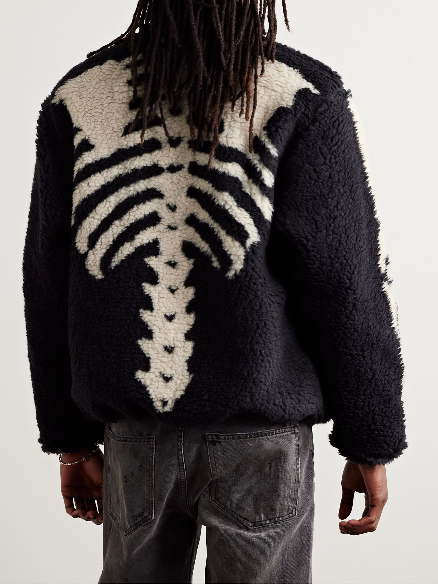 Bone Boa Reversible Printed Fleece and Nylon Jacket Black - 3