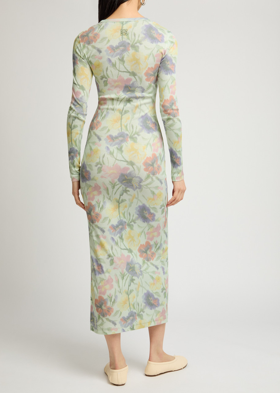 Loewe Ribbed Floral-print Silk-blend Midi Dress - 3