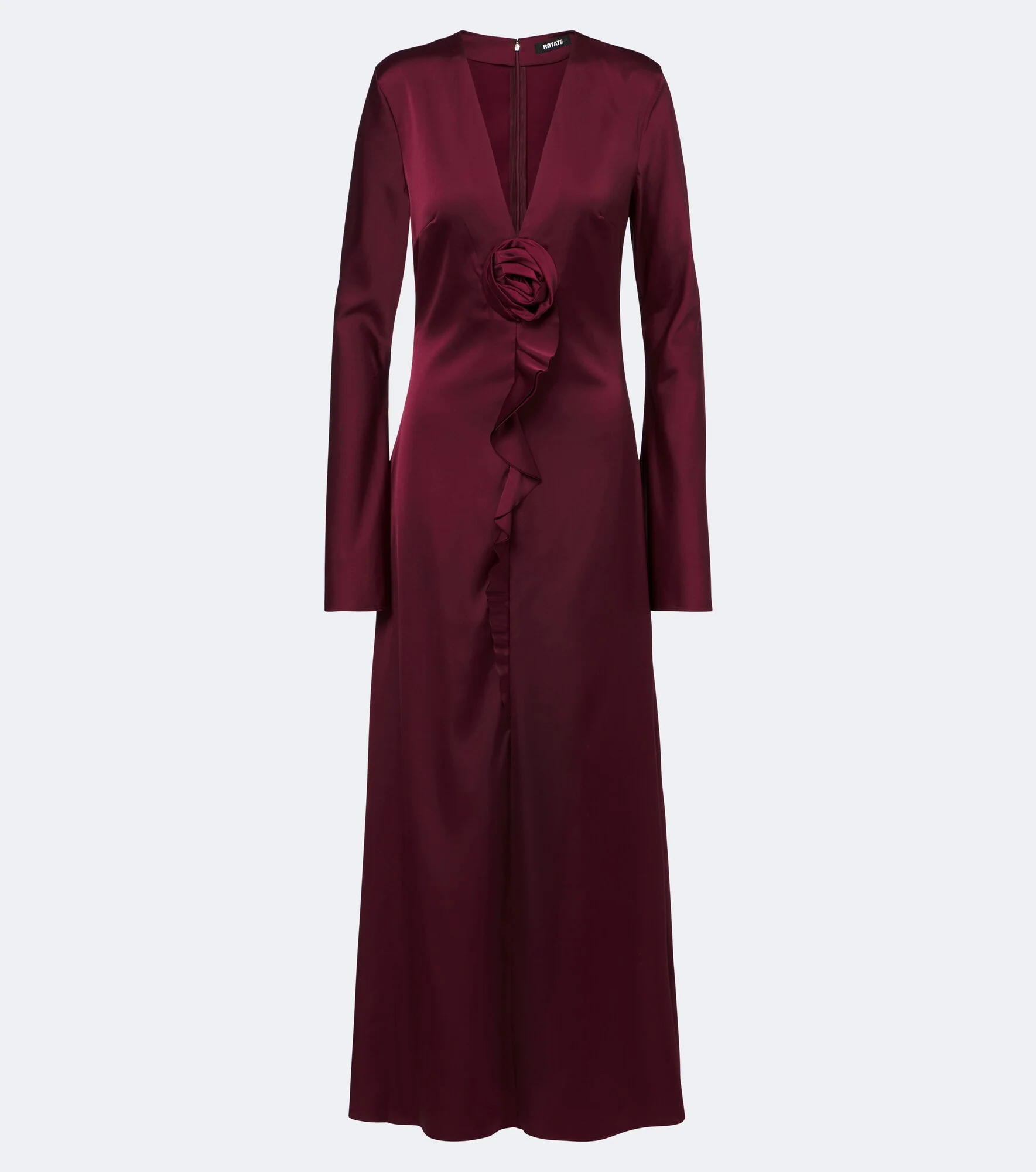 Floral-appliqué ruffled satin maxi dress - 1