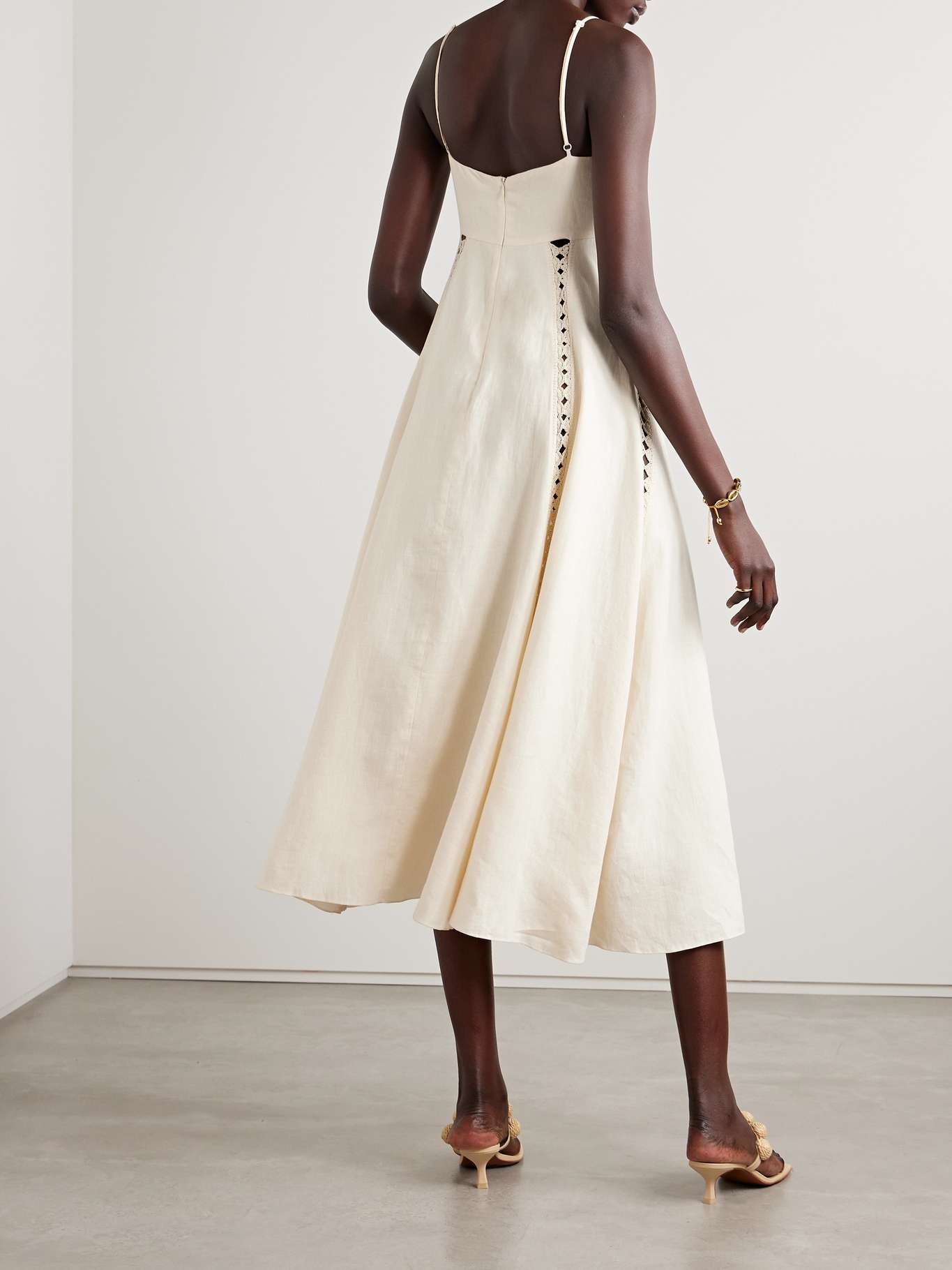 Catamaran Ventures crochet-trimmed embroidered linen midi dress Ecru - 3
