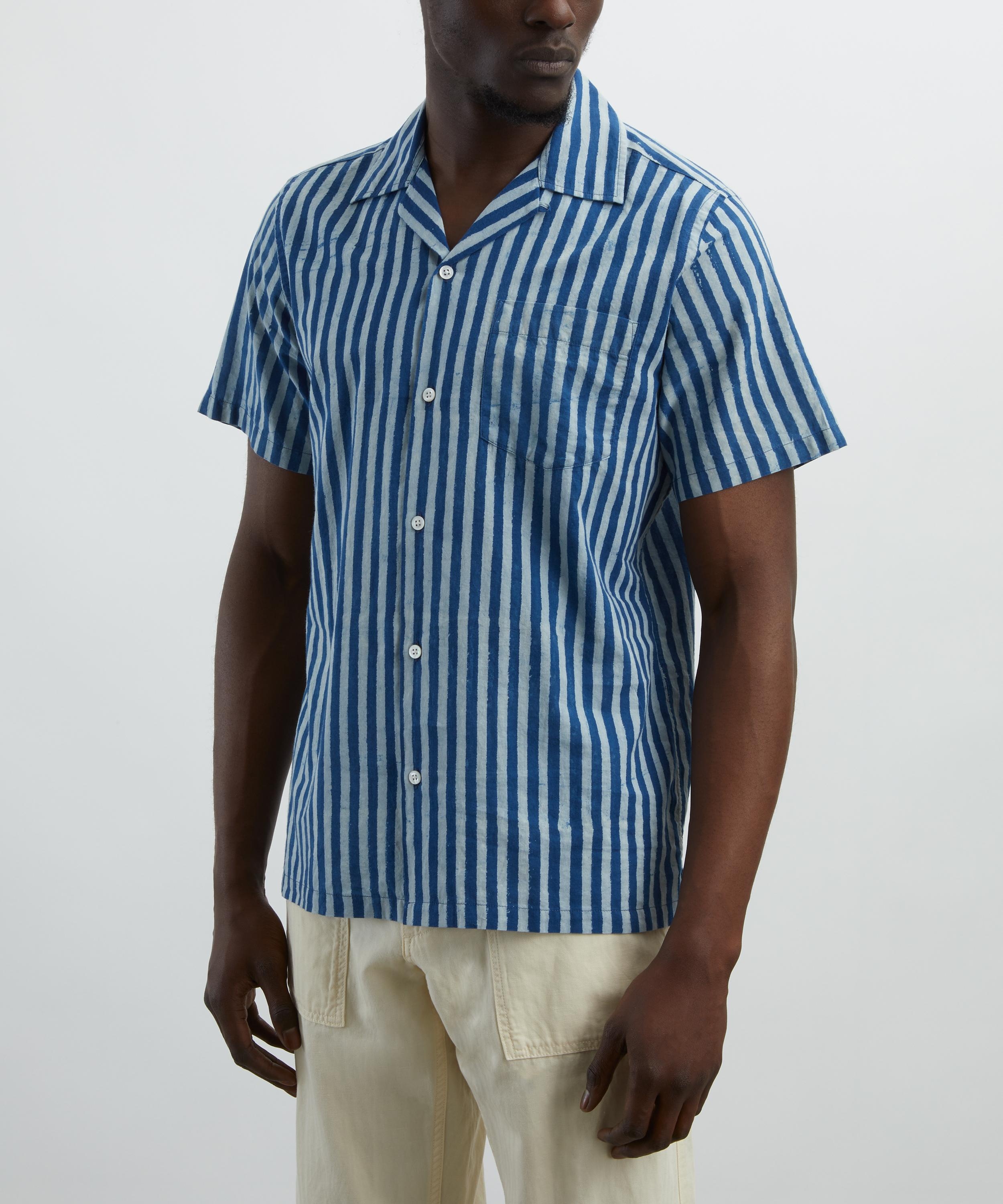 Indigo Stripe Block Print Short-Sleeve Shirt - 3