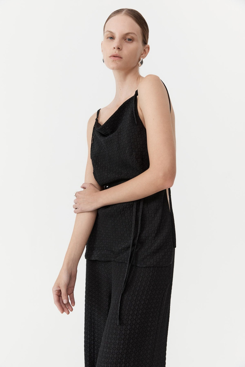 Textured Silk Halter Top - Black 2