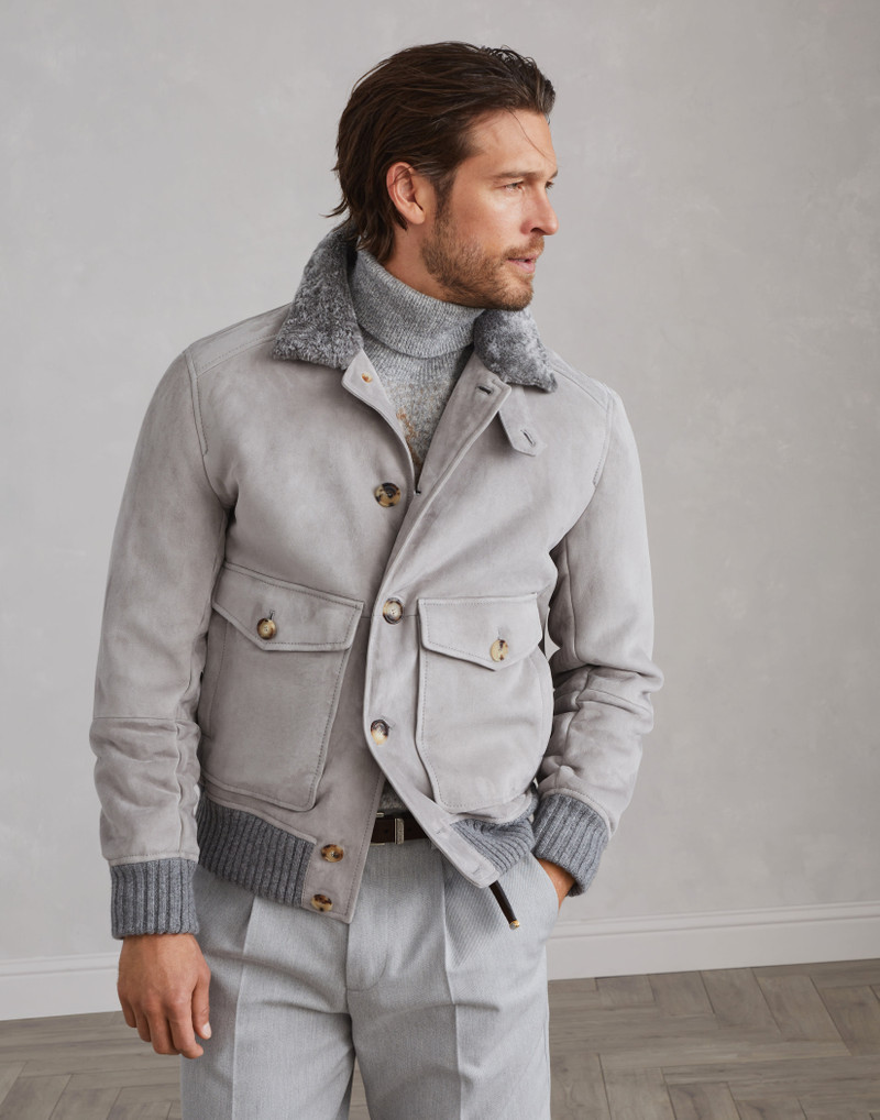 Suede shearling outerwear jacket 1