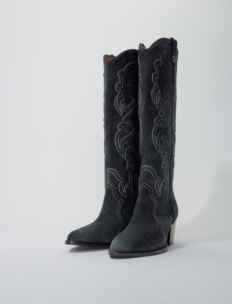 maje Suede cowboy boots outlook
