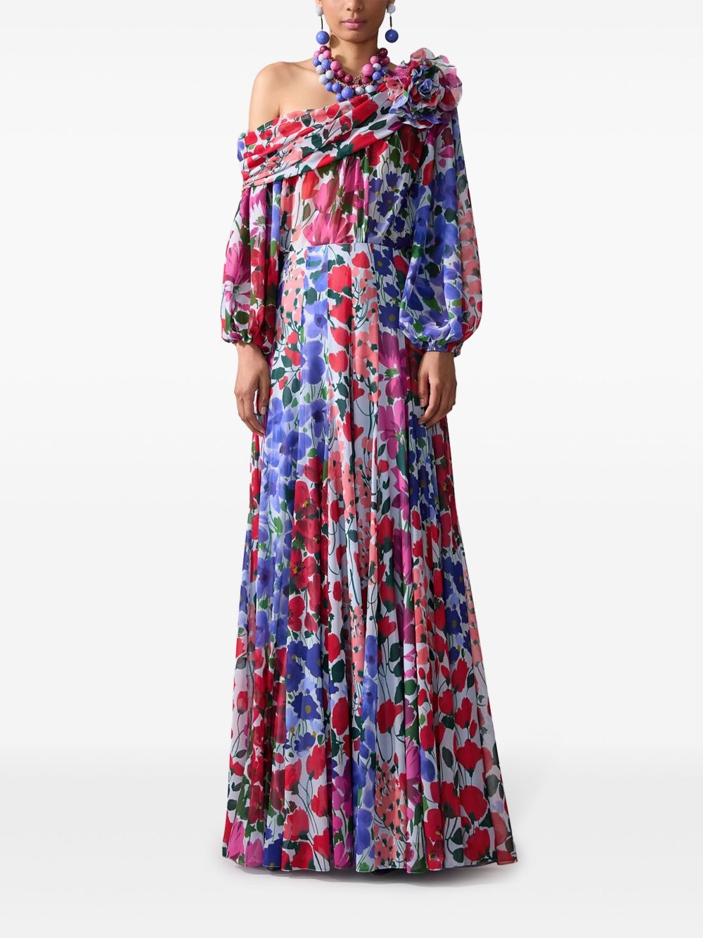 Jardin-print one-shoulder top - 2